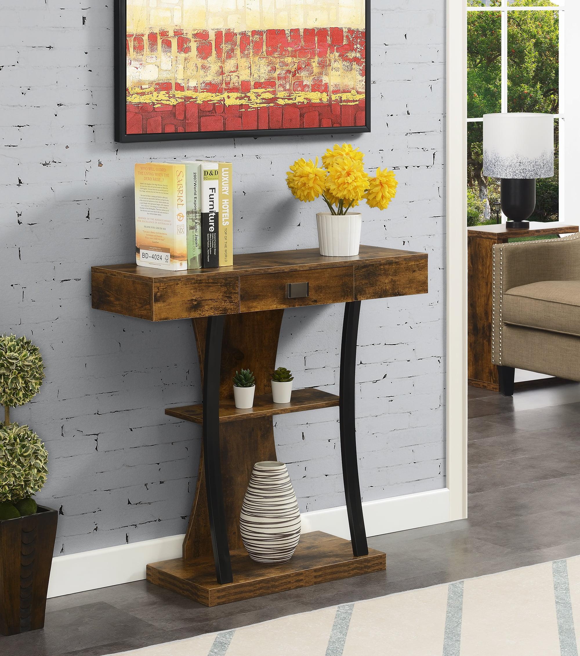Barnwood Black Urban Storage Console Table with Drawer & Shelves