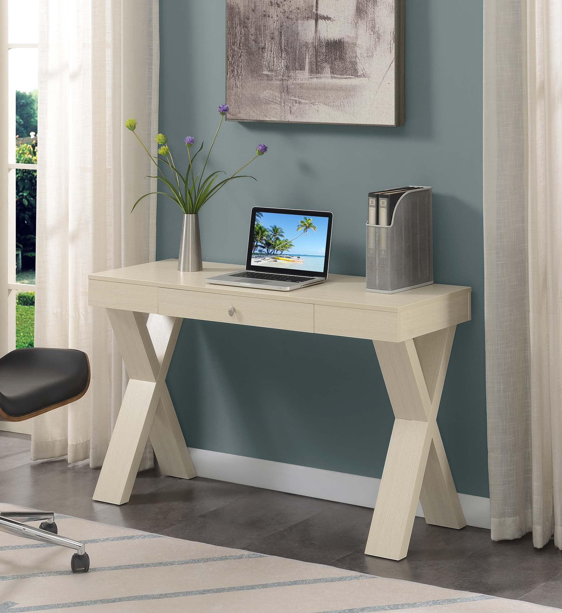 Newport Crisscross 48" White Wood Desk with Sleek Drawer