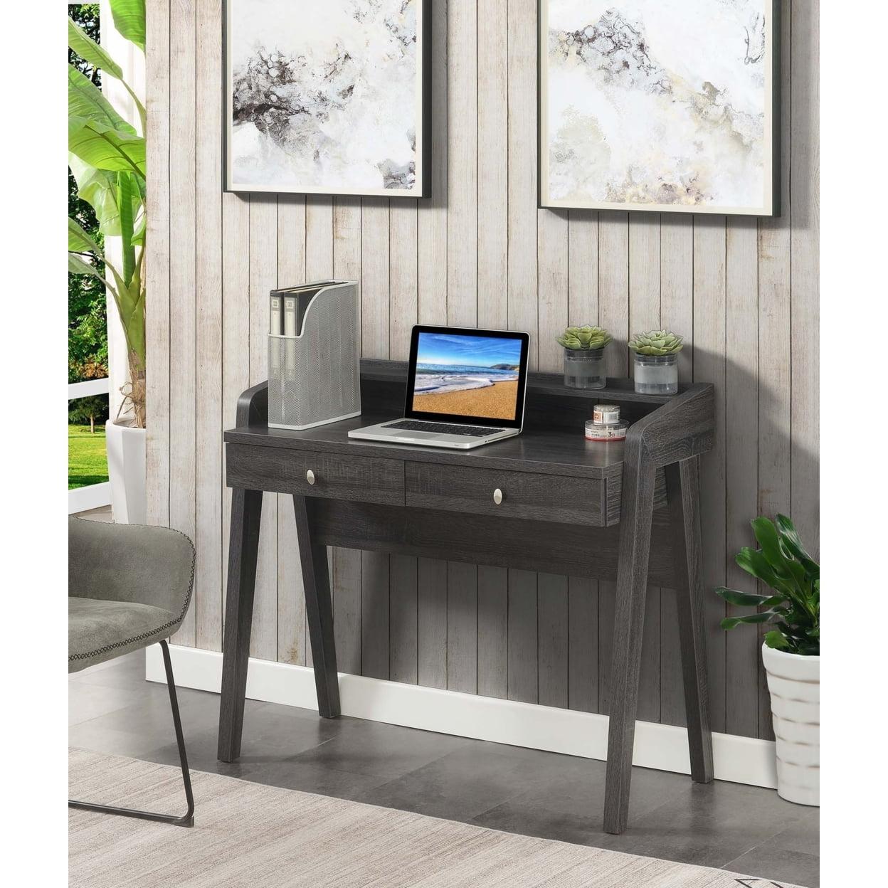 Modern Weathered Gray 42" Desk with Dual Drawers and Cable Management