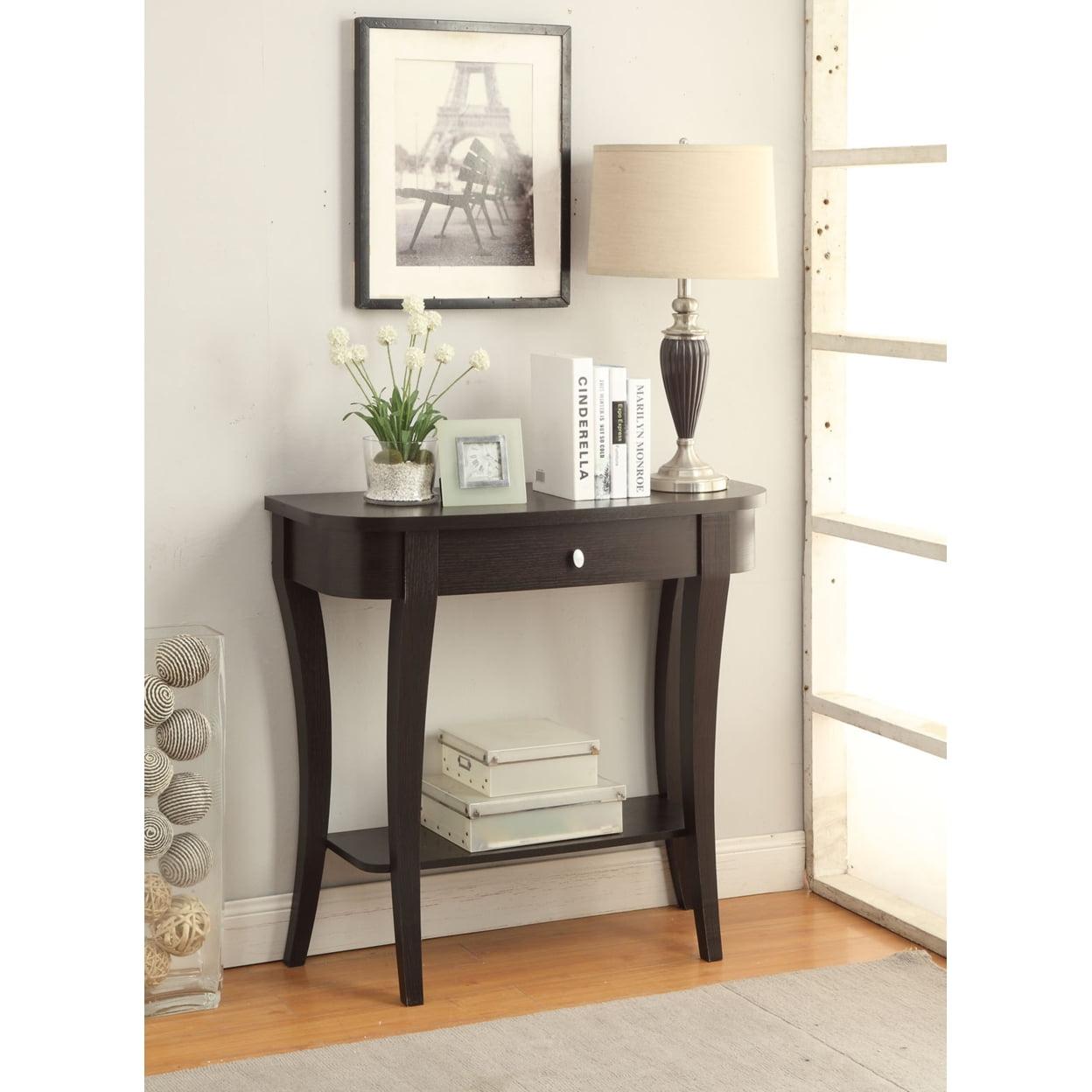 Espresso Wood Console Table with Storage and Shelf