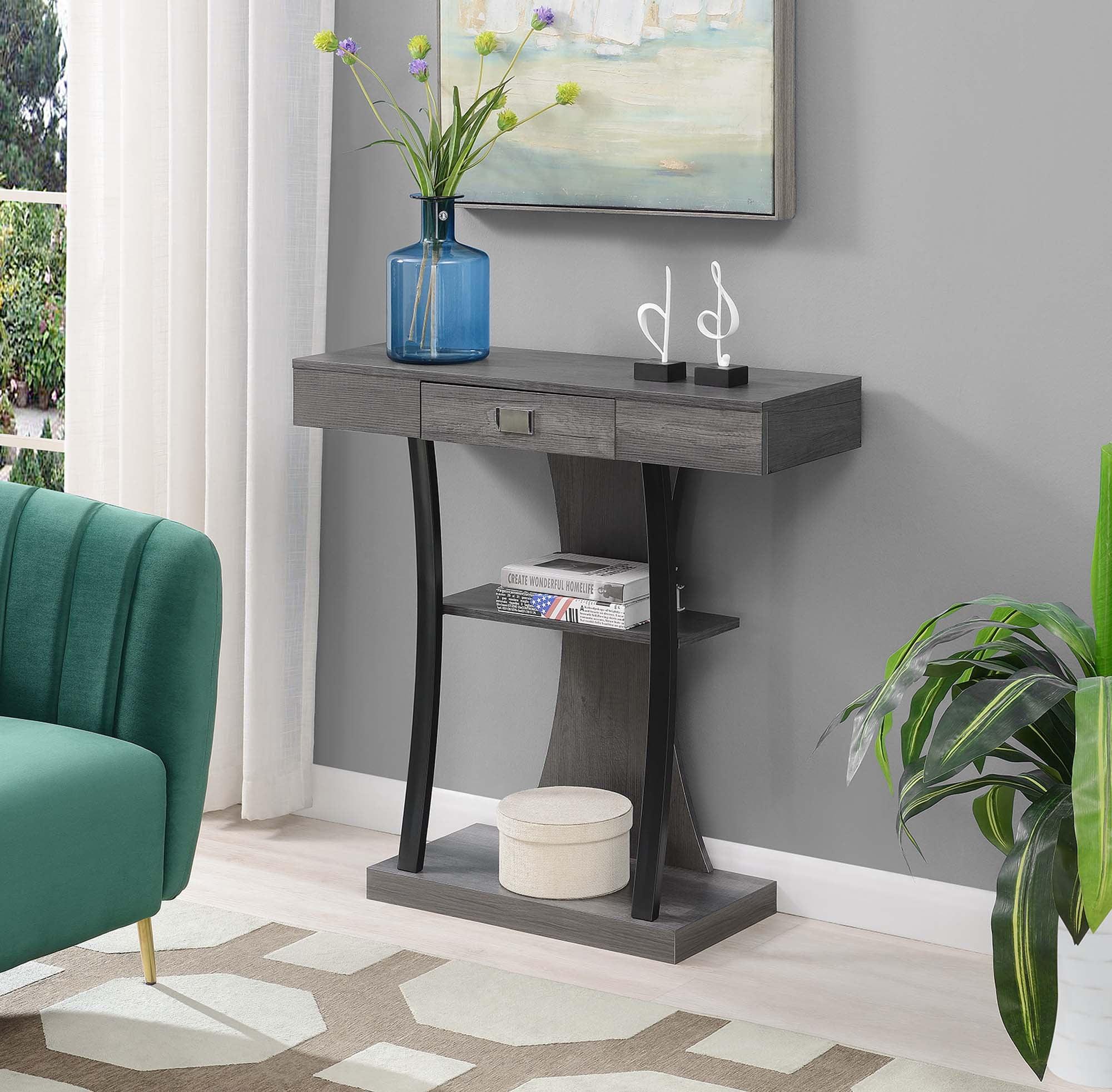 Newport Charcoal Gray 3-Tier Console Table with Storage Drawer