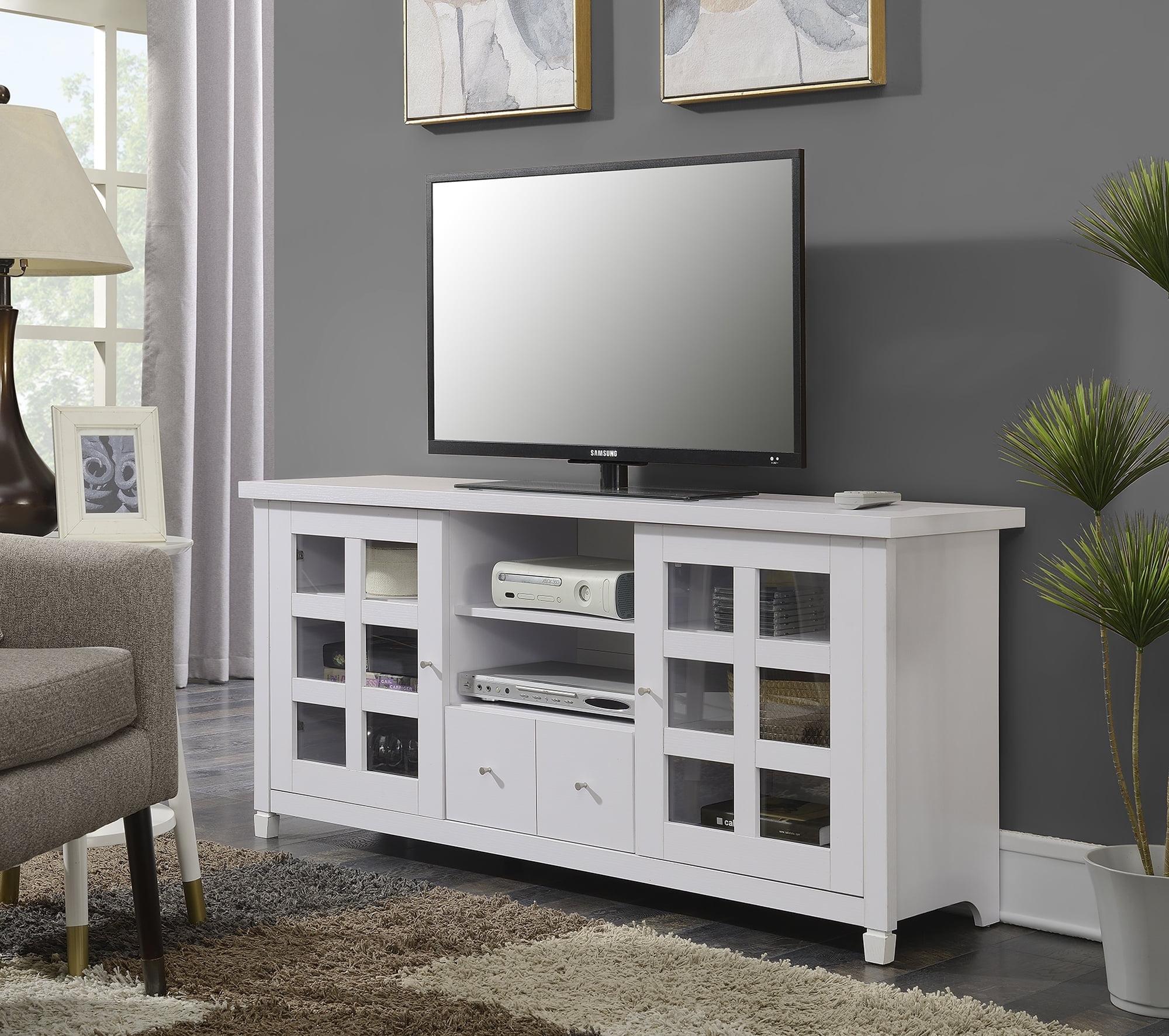 White 60 Inch TV Stand with Storage Cabinets and Shelves