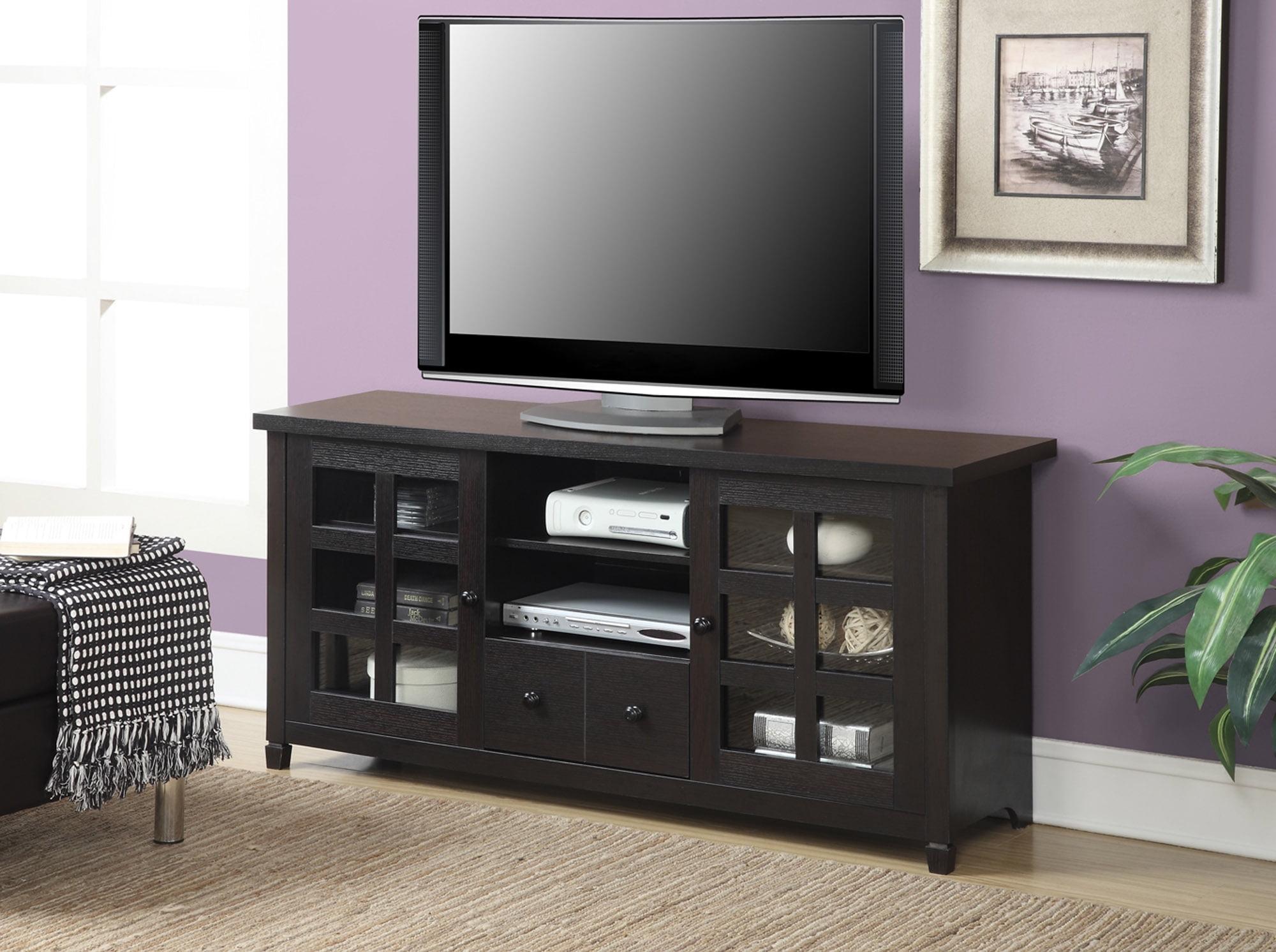 Newport Park Lane Espresso 60" TV Cabinet with Glass Panel Doors