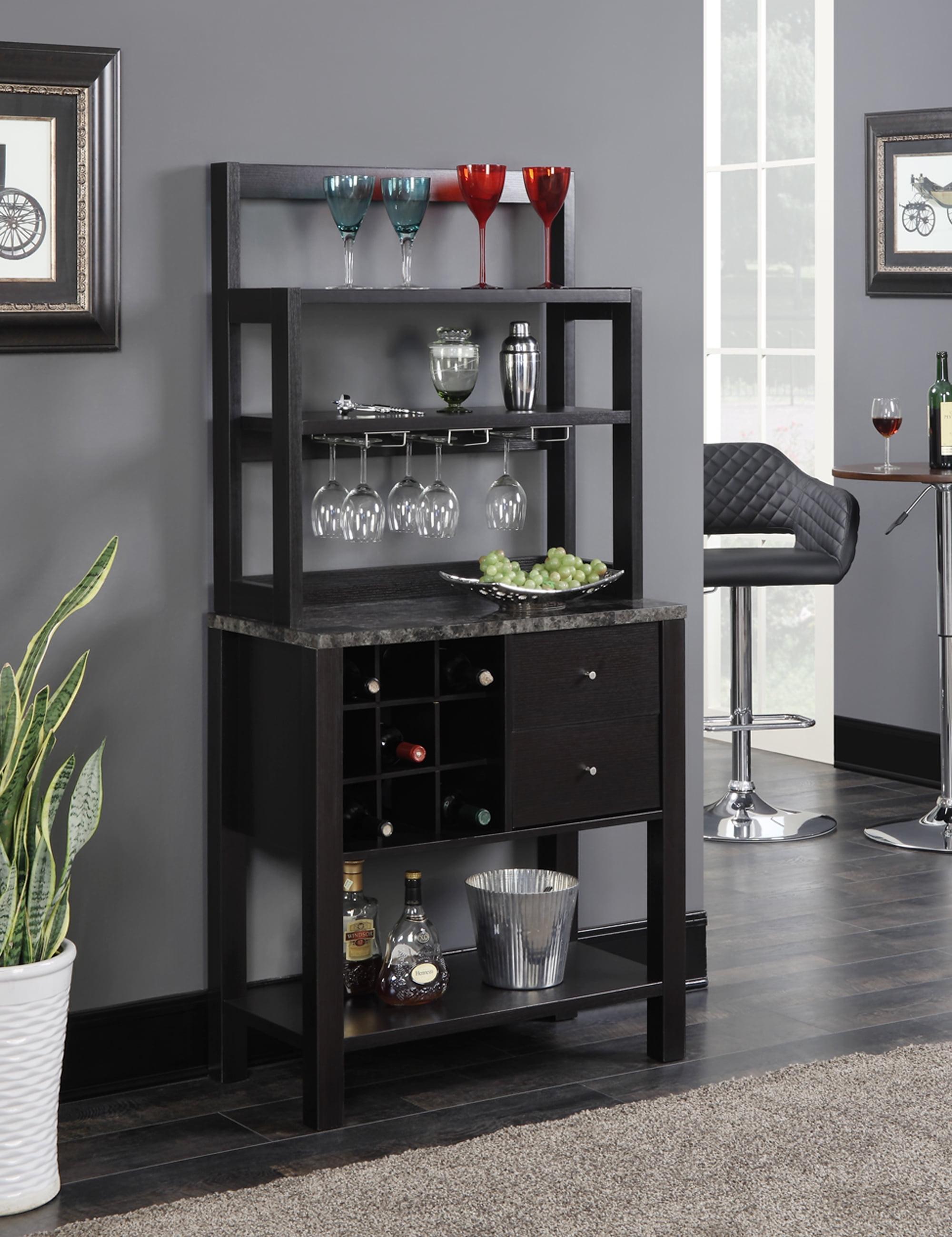 Modern Espresso Serving Bar with Dark Faux Marble Top