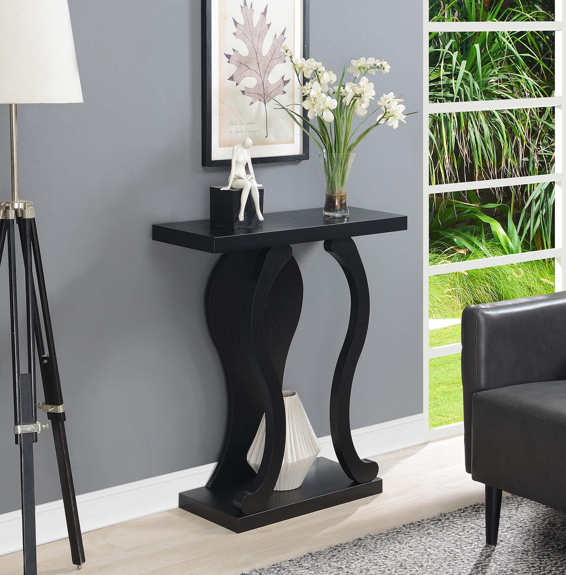 Black Wood and Metal Console Table with Storage