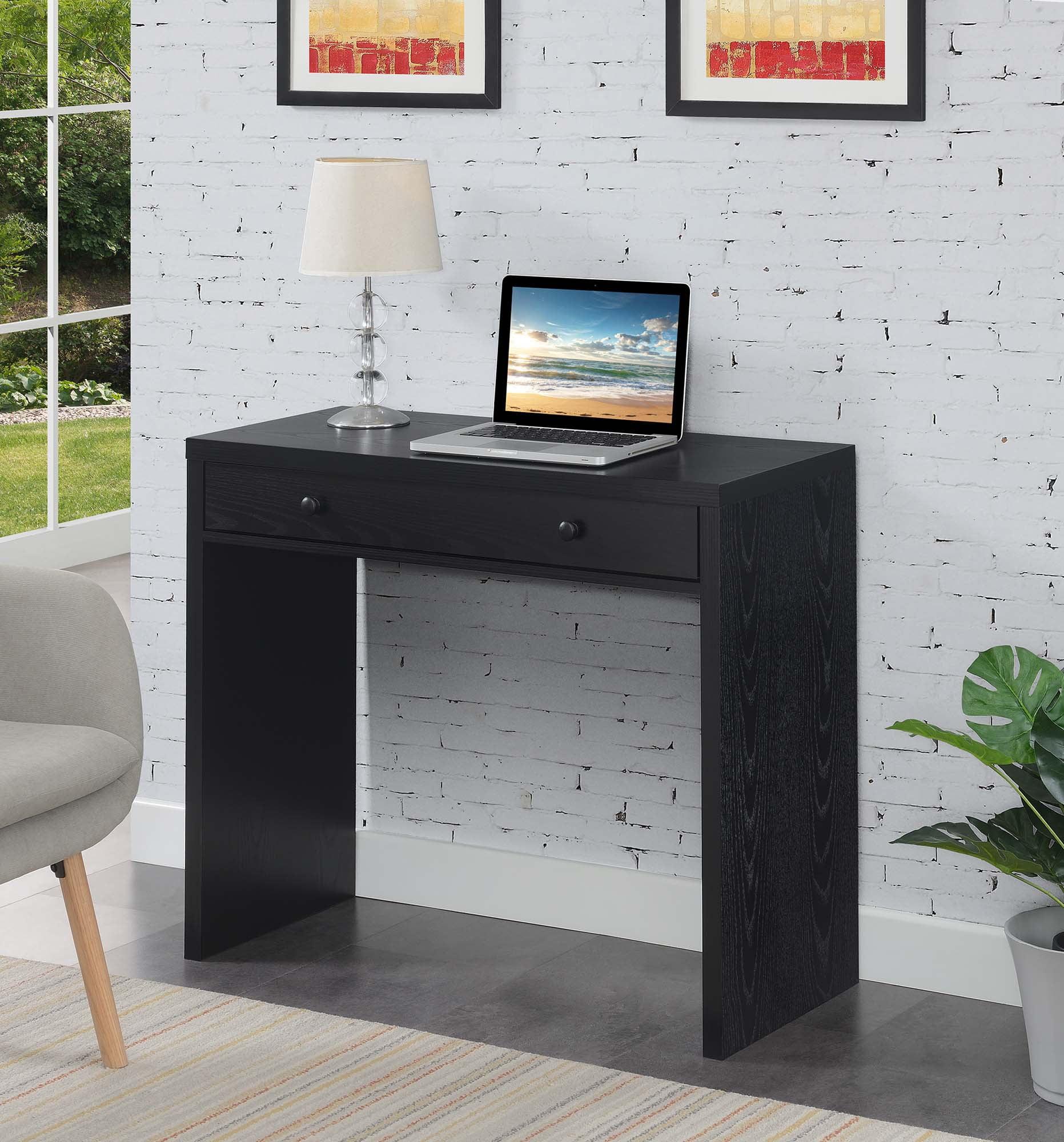 Black 36-Inch Wood Desk with Drawer