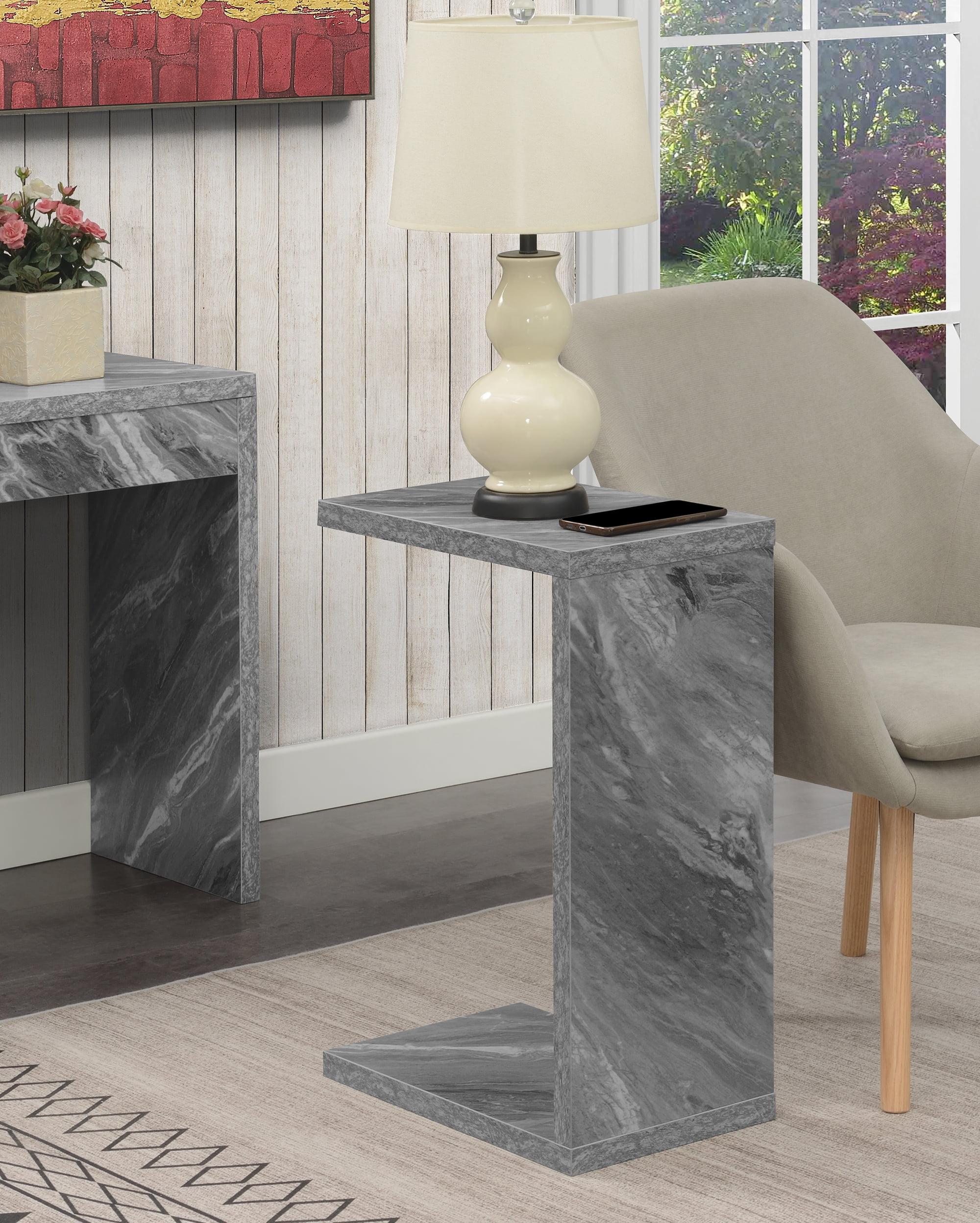 Gray Faux Marble C-Shaped End Table