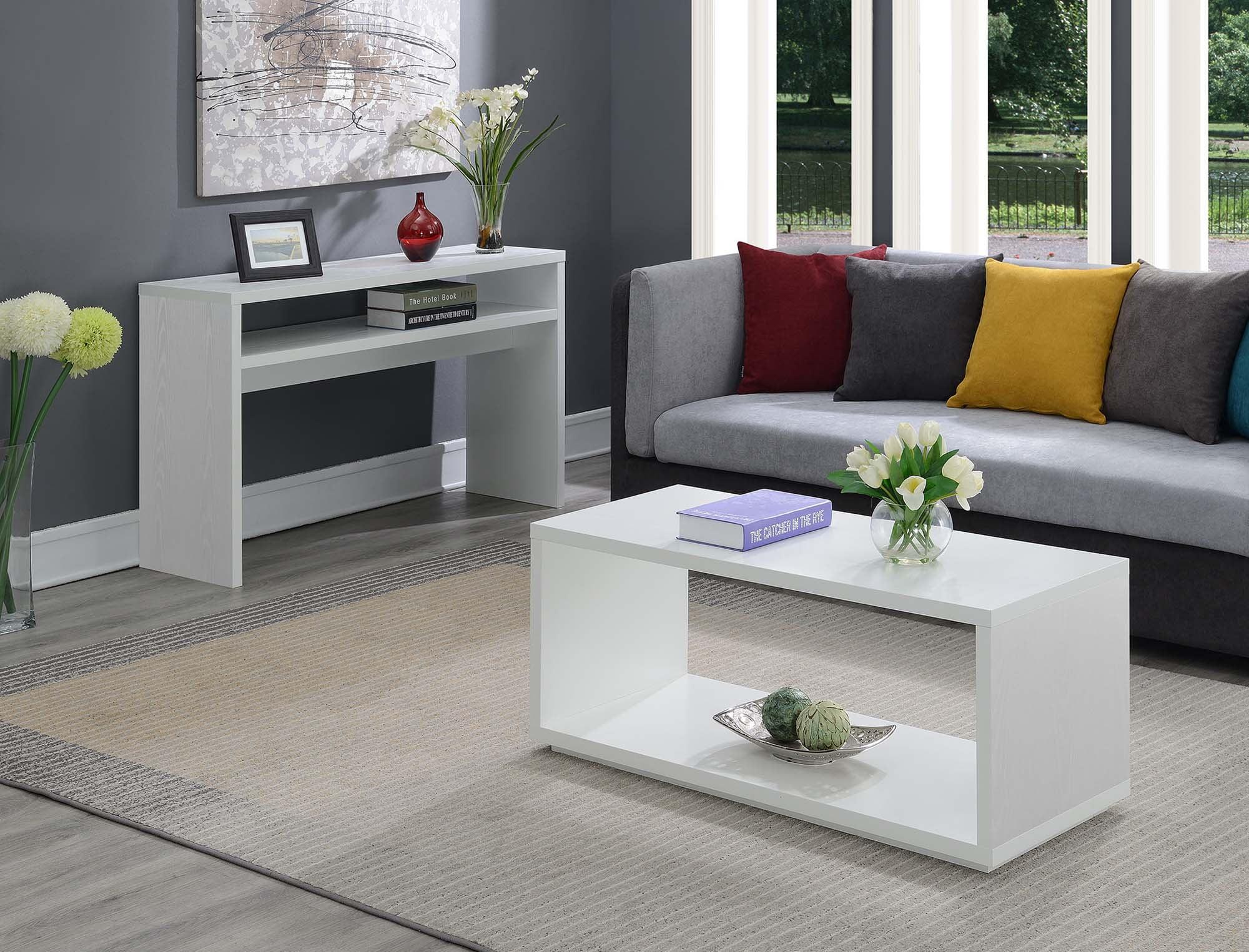 Simplistic White Rectangular Coffee Table with Open Shelf