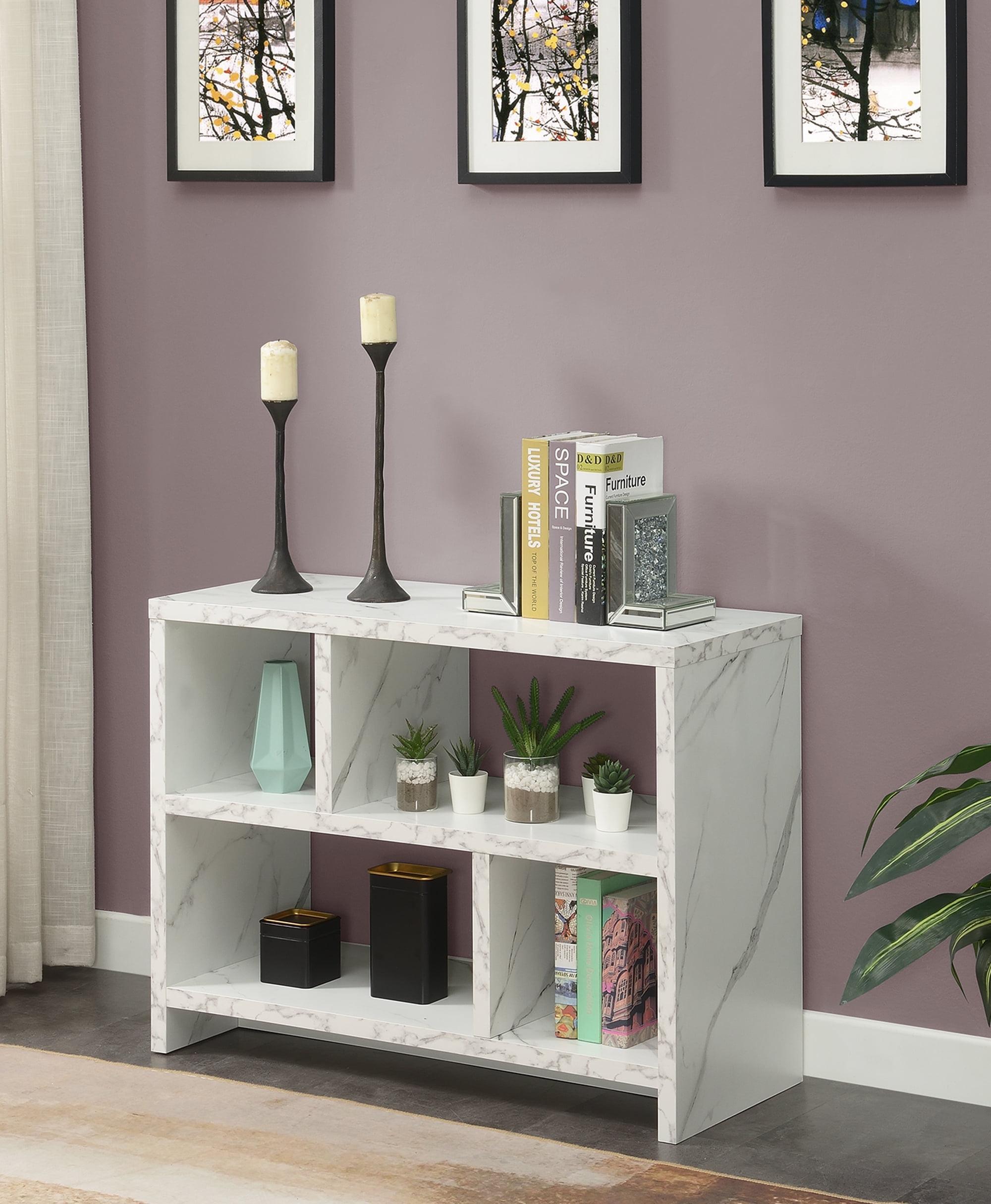 Northfield Console Three-Tier Bookcase in White Faux Marble Wood Finish