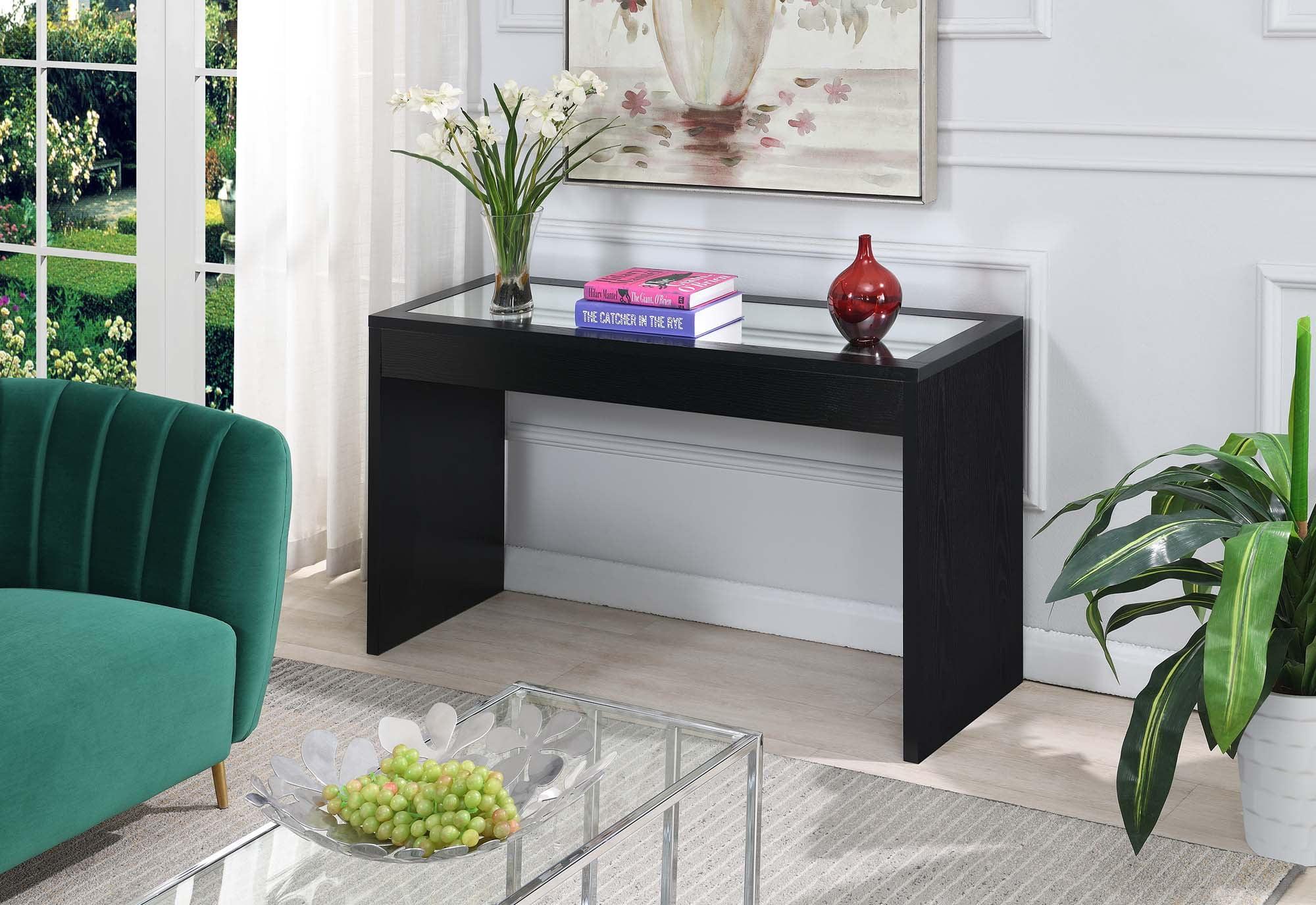 Elegant Northfield Black Mirrored 48'' Console Table with Glass Inlay