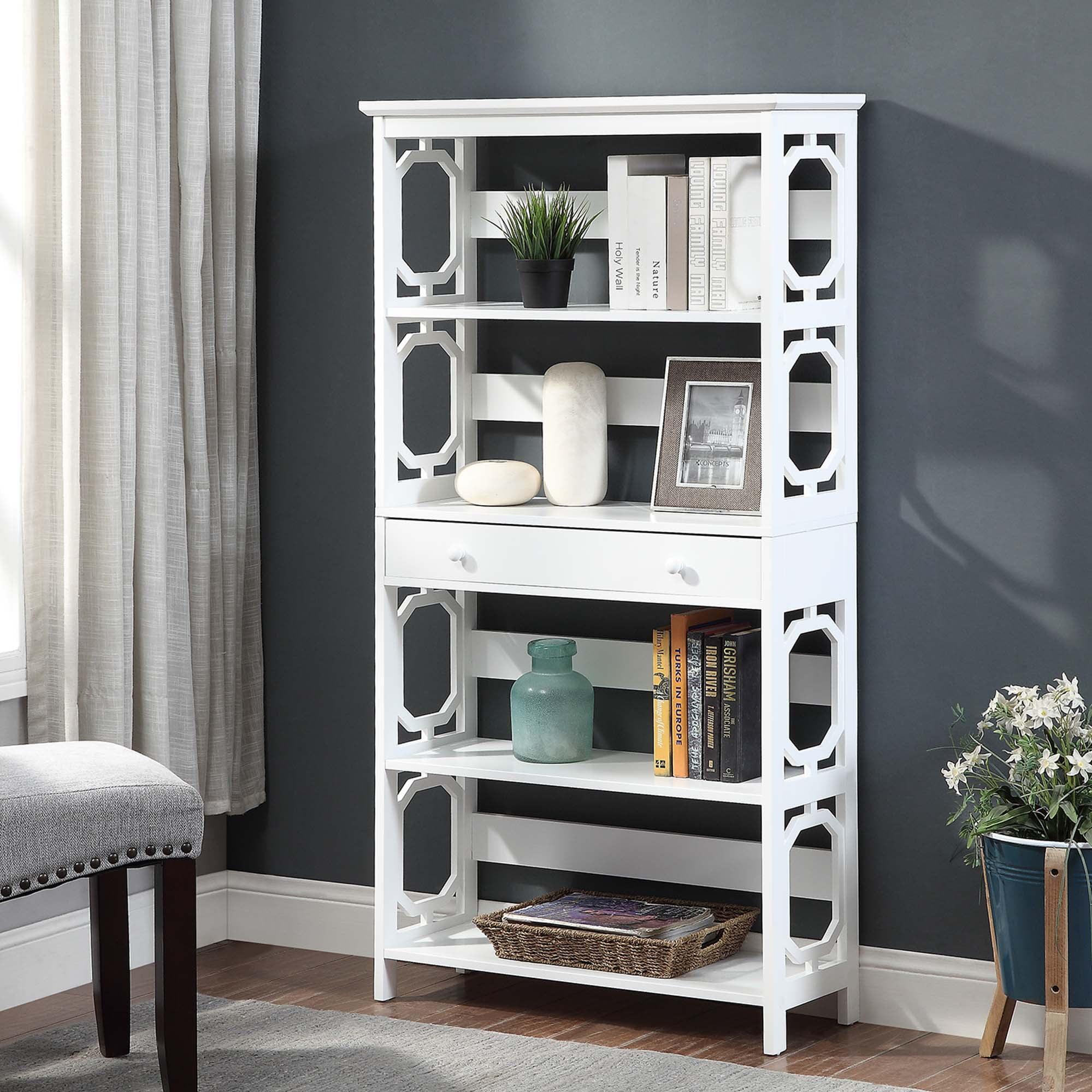 Omega White 5-Tier Bookcase with Spacious Drawer