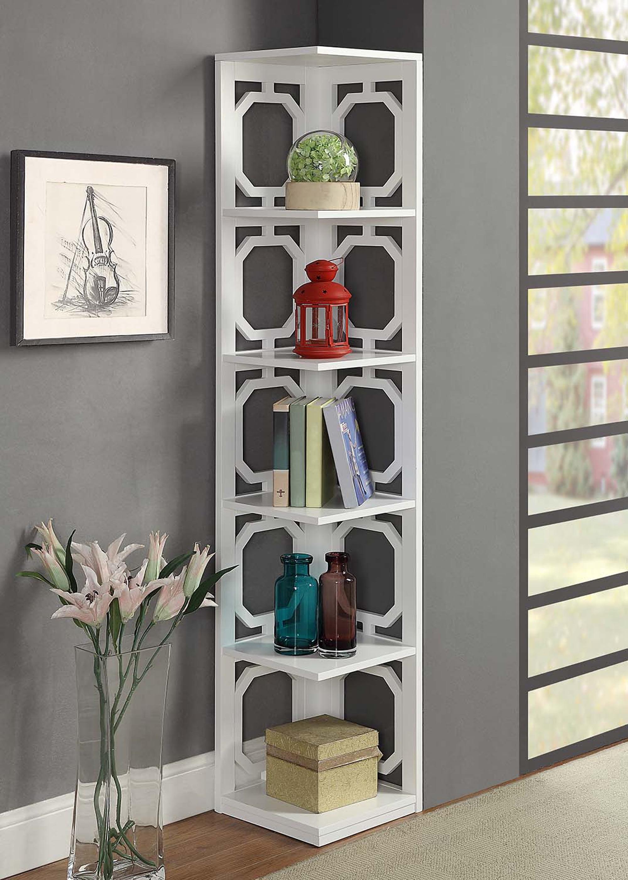 Elegant White Wooden 5-Tier Corner Bookcase for Optimal Storage