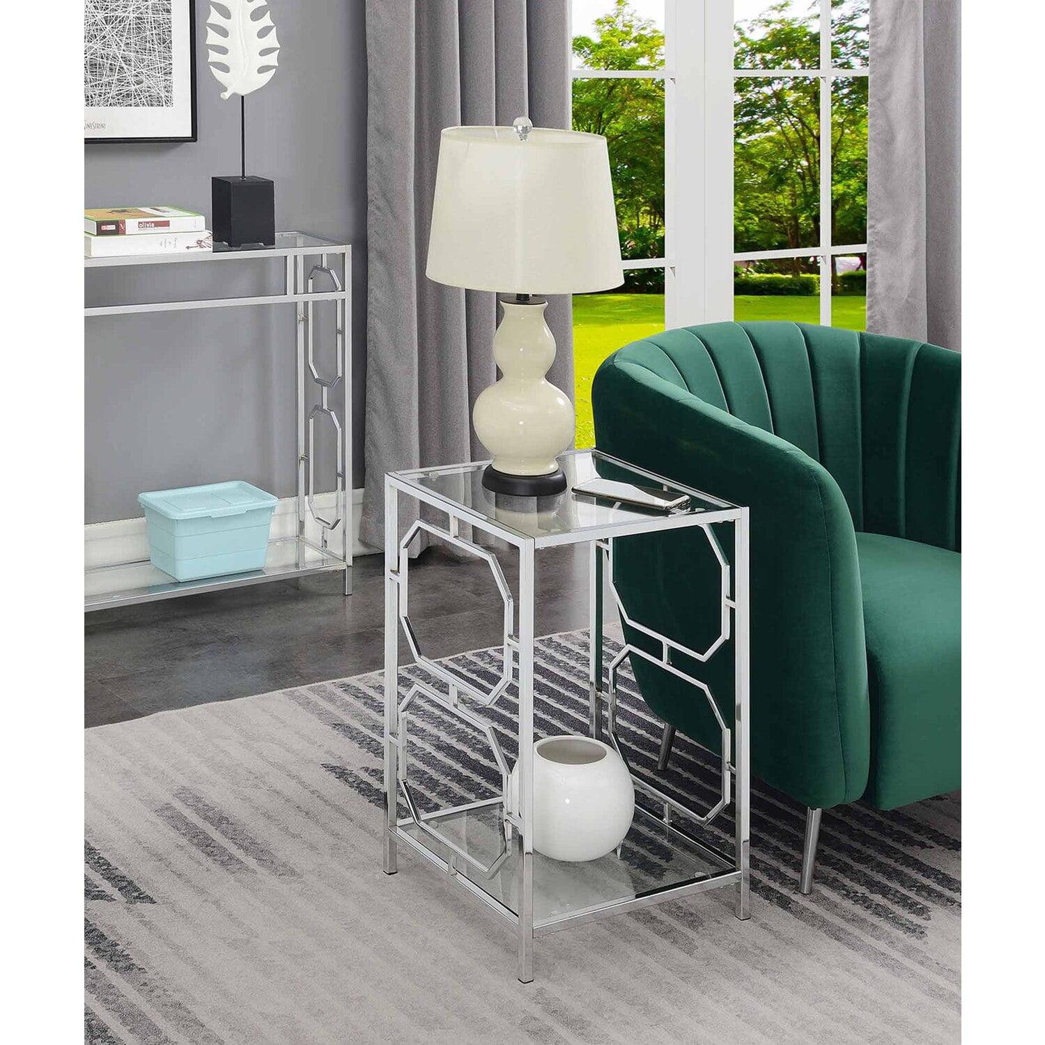 Convenience Concepts Omega Chrome End Table in Clear Glass with Chrome Frame