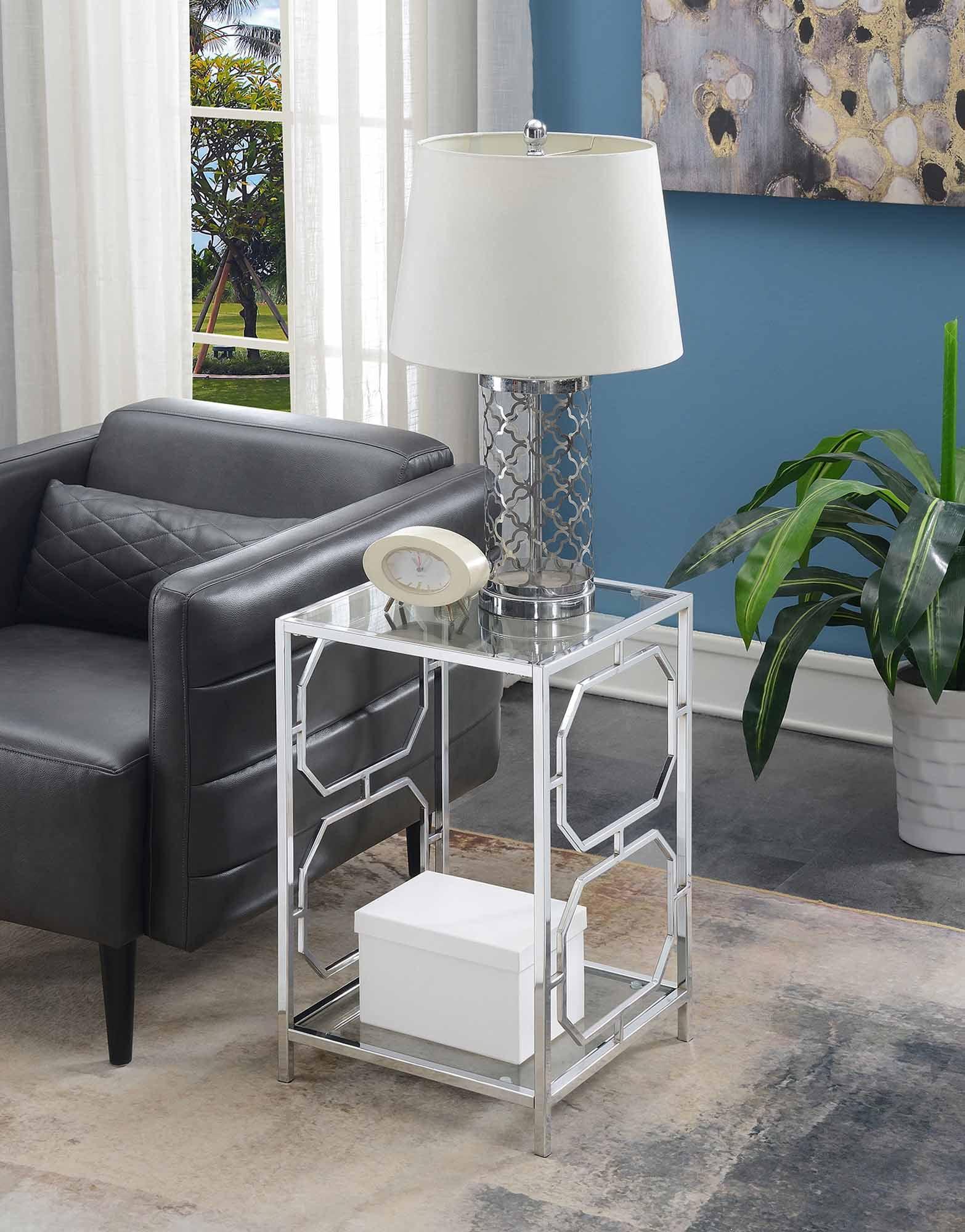 Omega Chrome and Glass End Table with Shelf