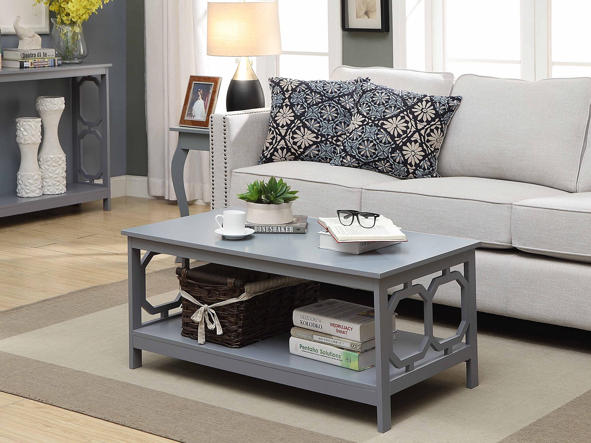 Gray Rectangular Wood Coffee Table with Shelf