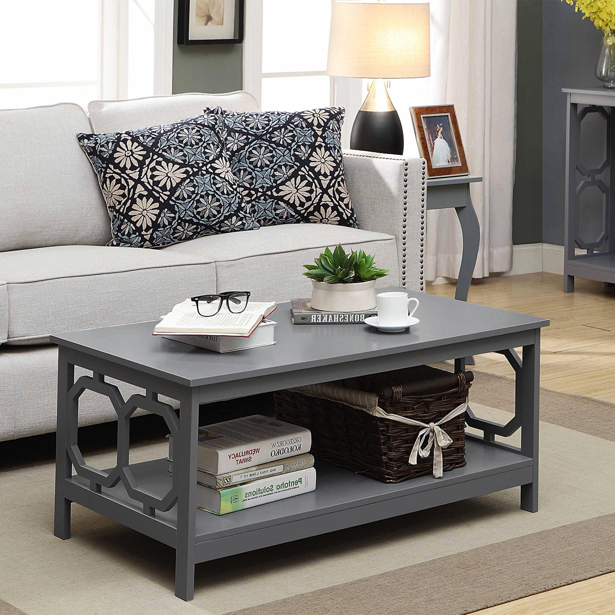 Gray Rectangular Wood Coffee Table with Shelf