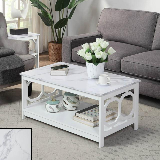Convenience Concepts Omega Coffee Table with Shelf, White Faux Marble/White