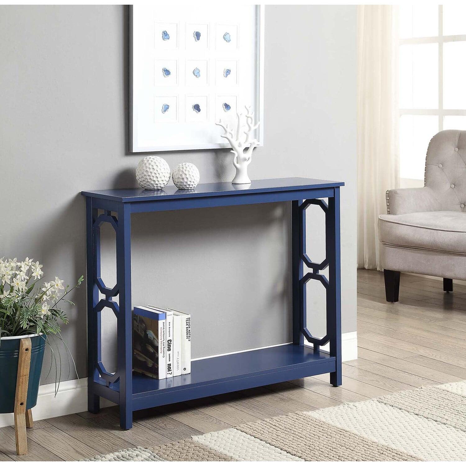 Cobalt Blue Omega Console Table with Geometric Shelf, 40"