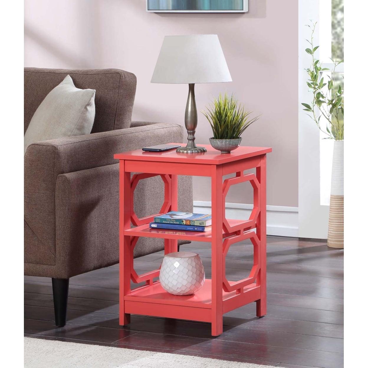 Coral Contemporary Omega End Table with Geometric Cut-Outs