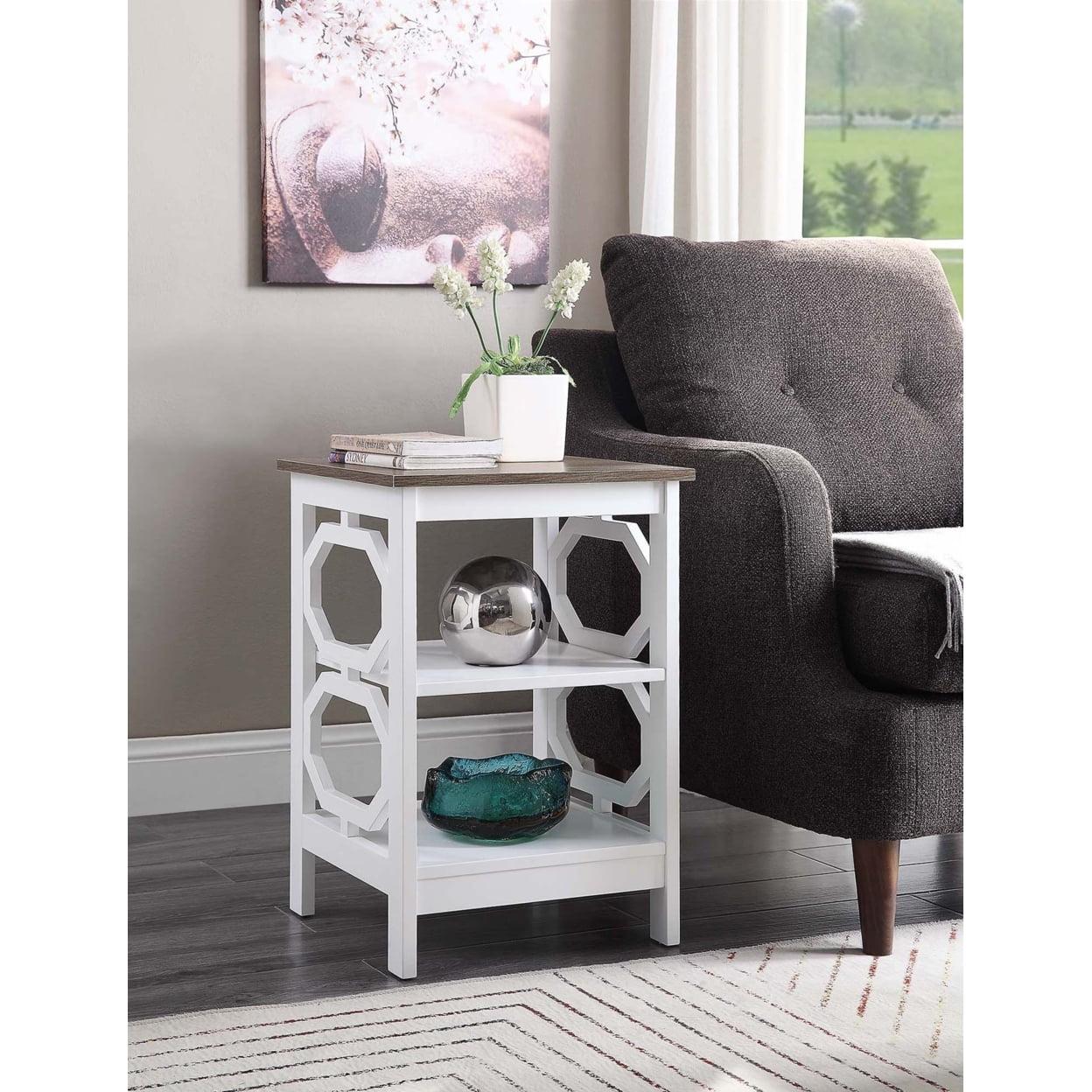 Omega Driftwood & White Square Wood End Table with Shelves