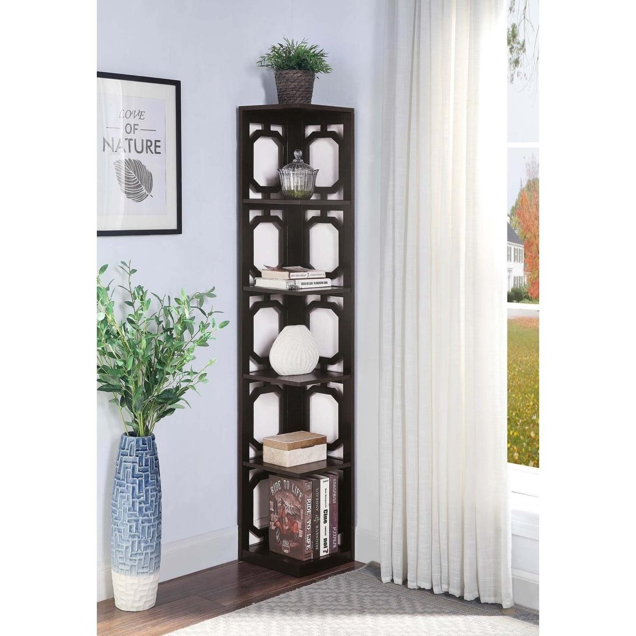 Contemporary Omega 5-Tier Black Corner Bookcase