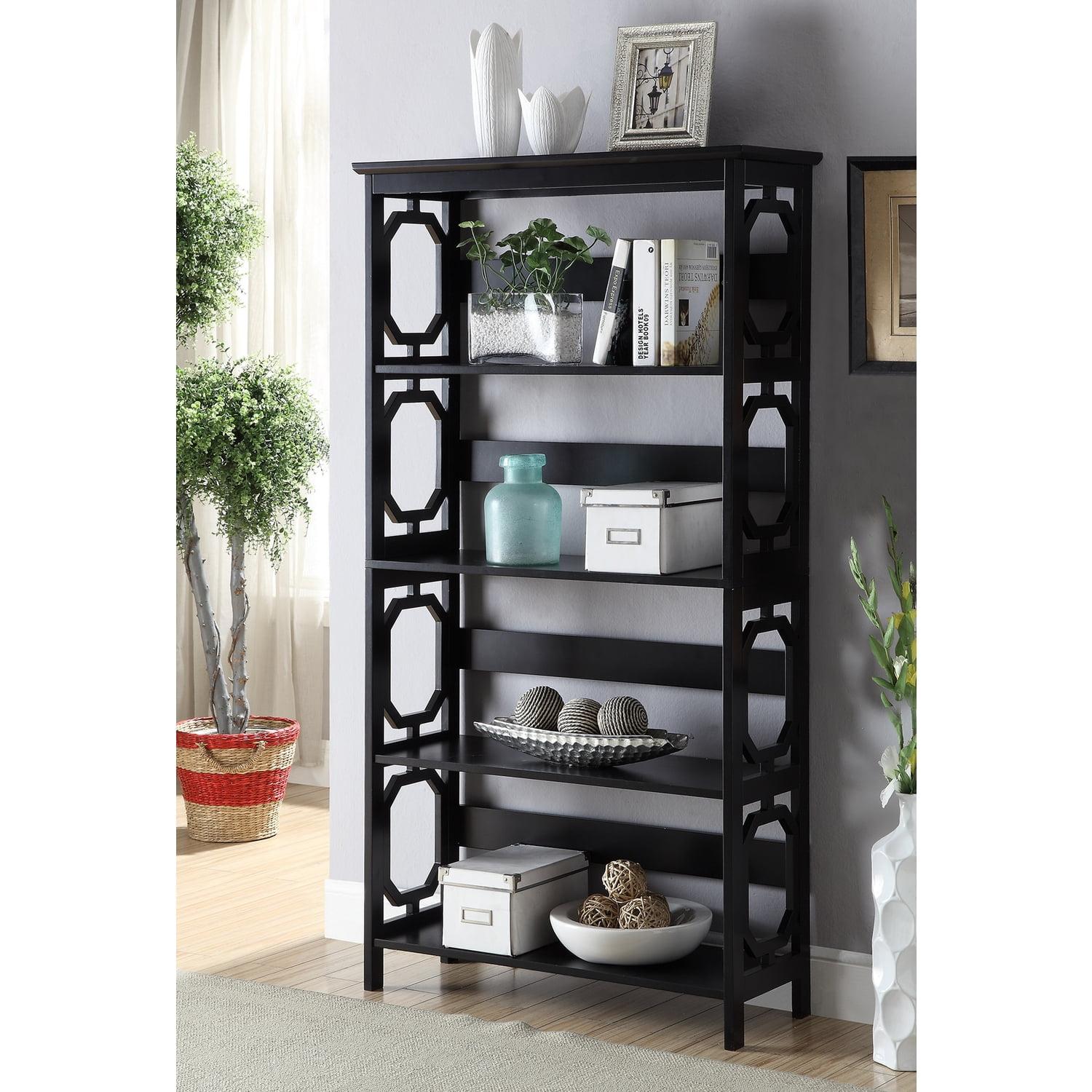 Omega Black Wood Five-Tier Bookcase