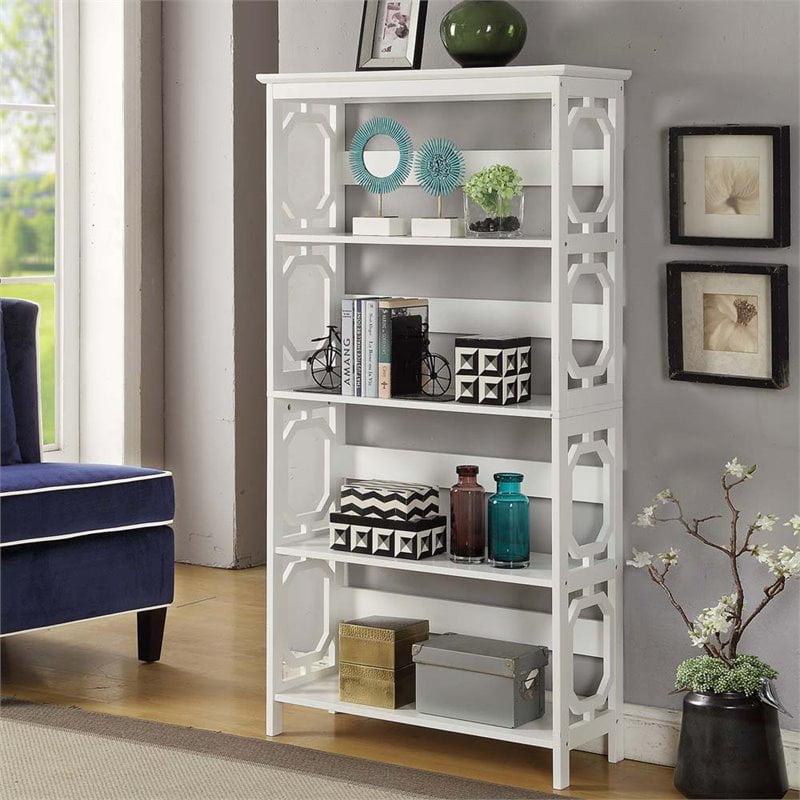 Omega White Wood Finish Spacious Five-Tier Bookcase