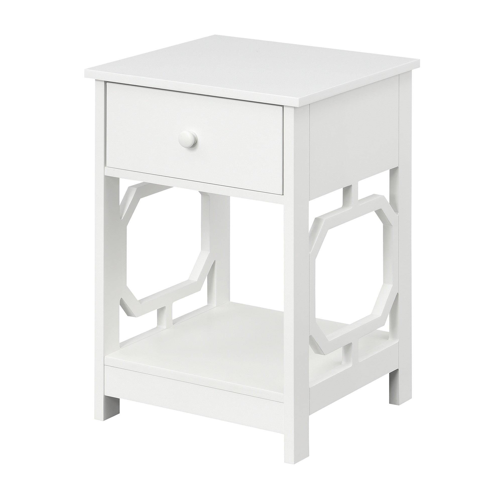 Contemporary Omega White Round Wood End Table with Storage