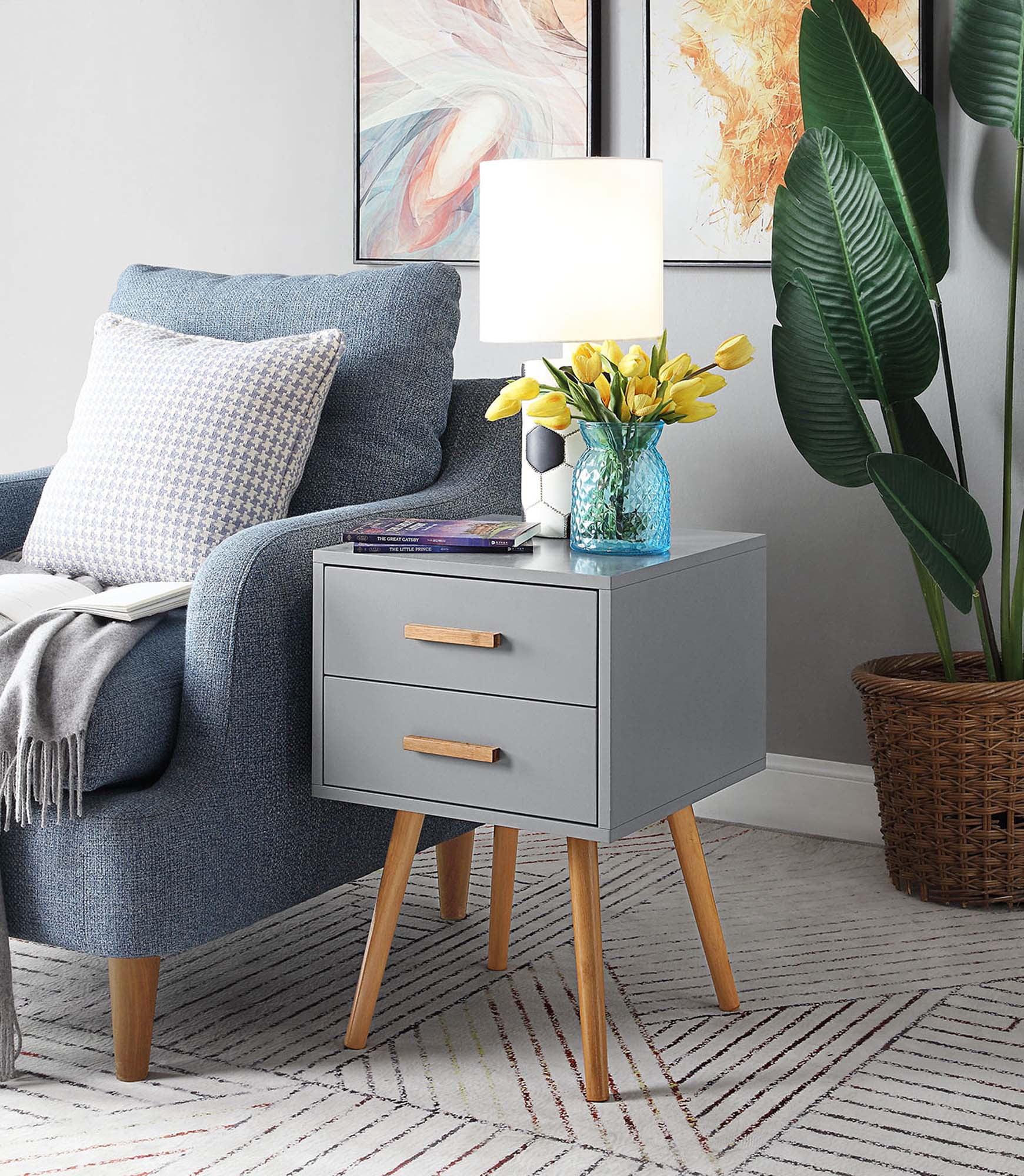 Oslo Mid-Century Gray Wood End Table with Storage