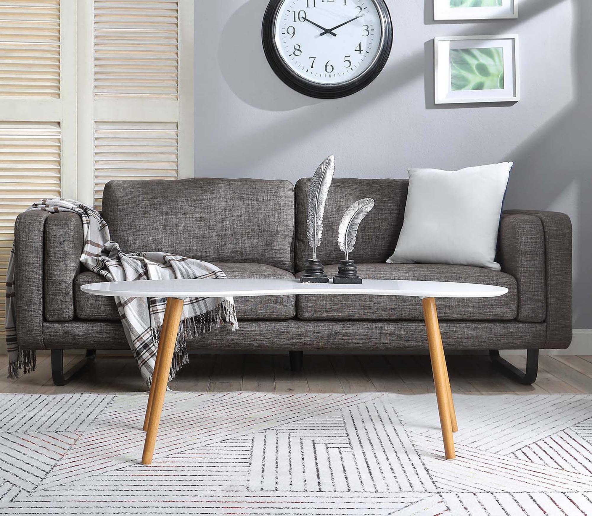 Convenience Concepts Oslo Bean-Shaped Coffee Table in Glossy White Wood Finish
