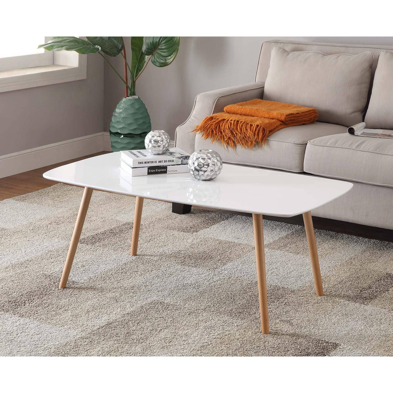 Oslo Mid-Century 44'' White Wood Rectangular Coffee Table