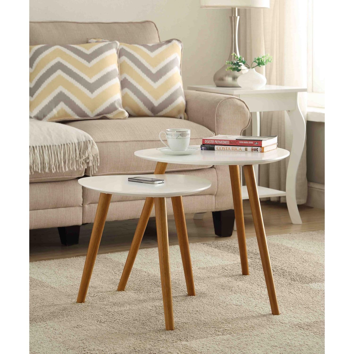 White and Natural Wood Nesting End Tables, 19-inch