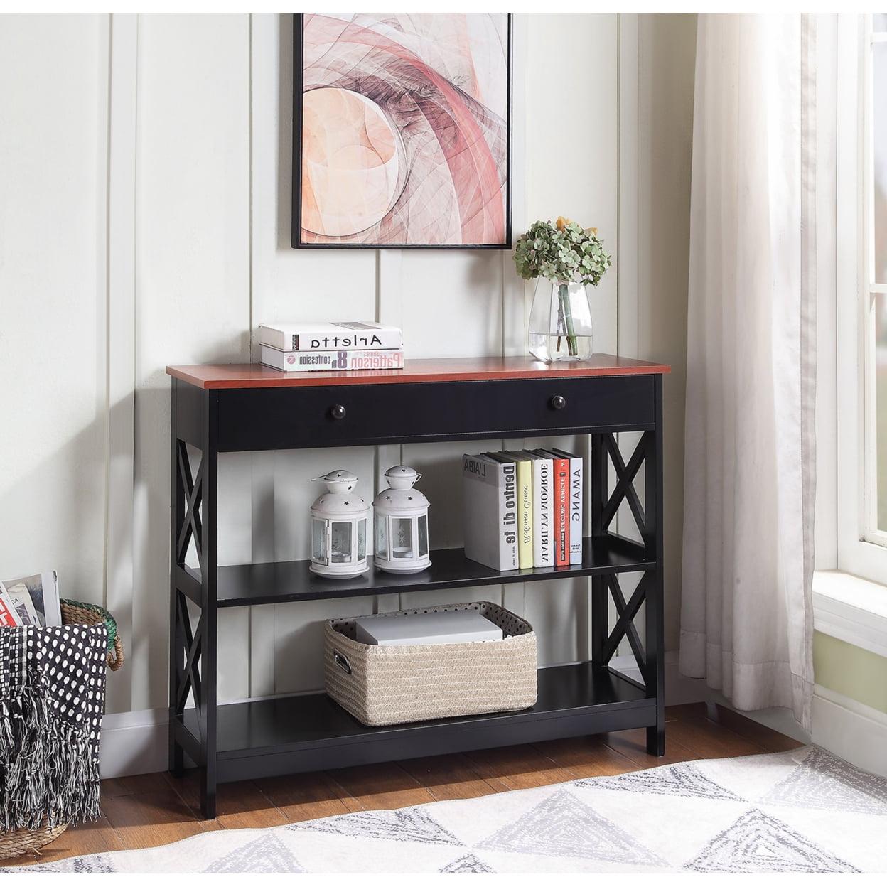 Convenience Concepts Oxford 1 Drawer Console Table, Cherry/Black Wood Finish