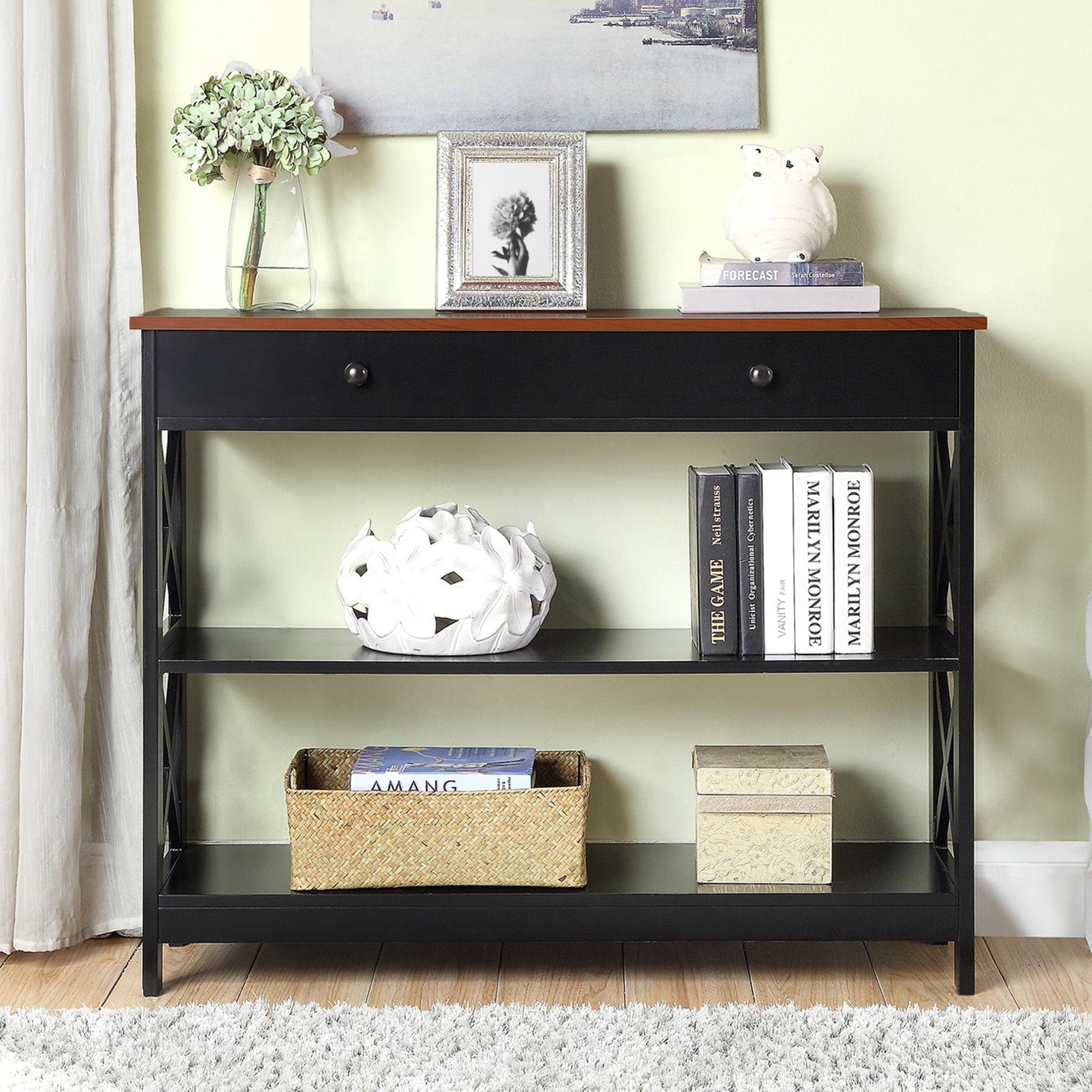 Oxford Cherry & Black Wood Console Table with Storage