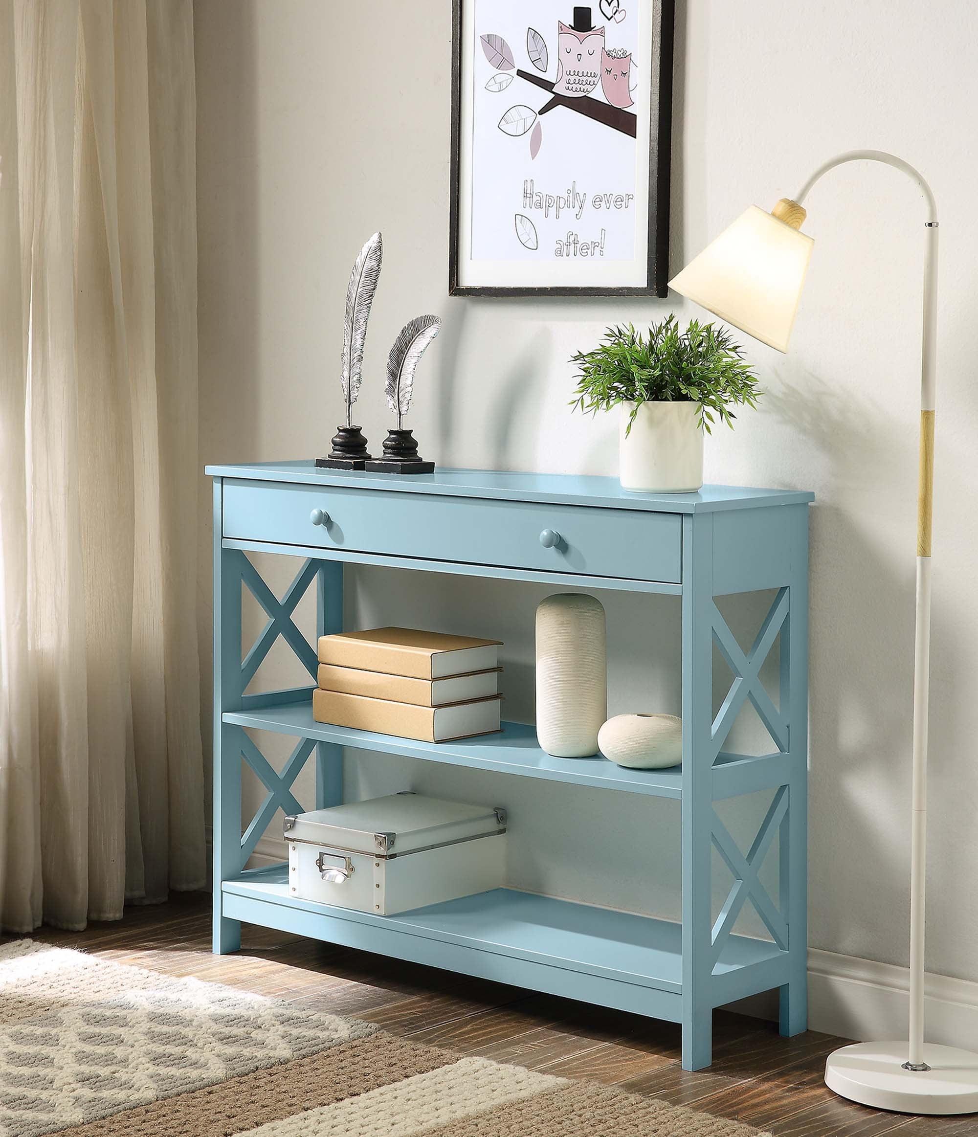 Convenience Concepts Oxford 1 Drawer Console Table with Shelves, Sea Foam Blue