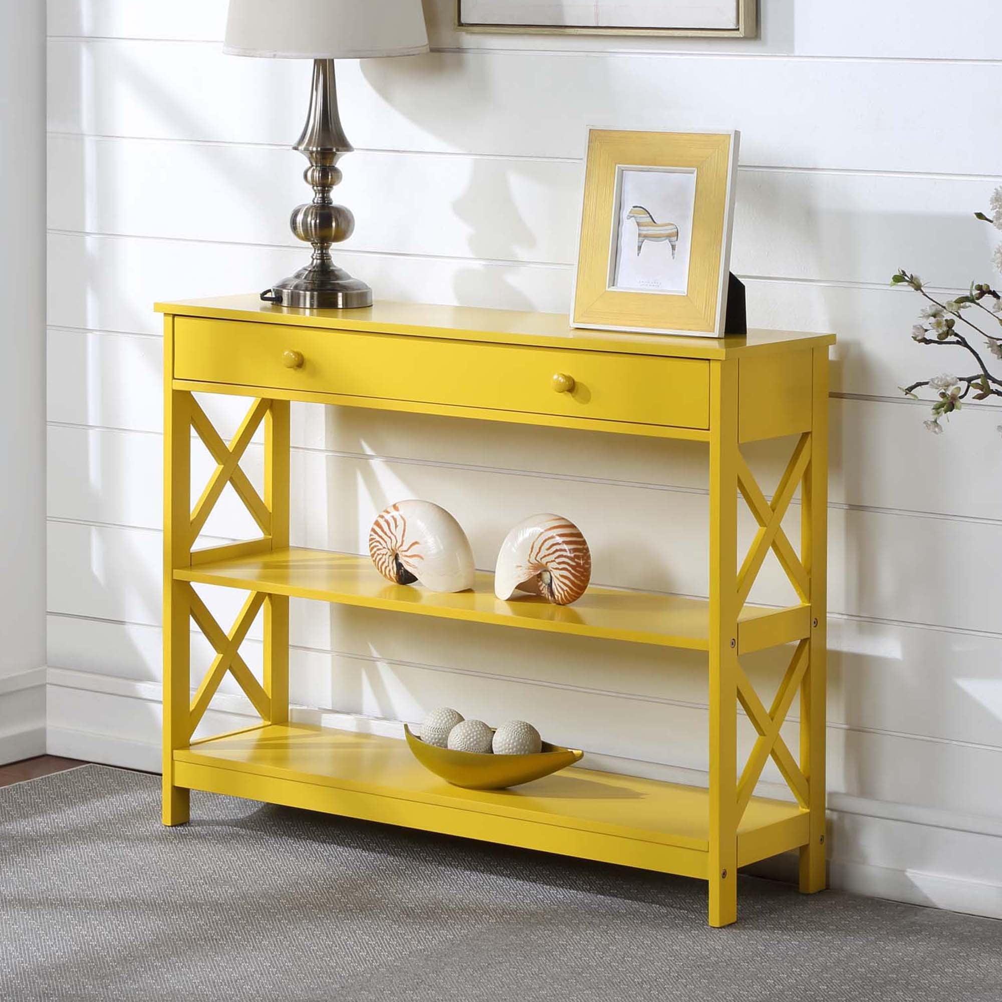 Convenience Concepts Oxford One-Drawer Console Table with Shelves in Yellow Wood