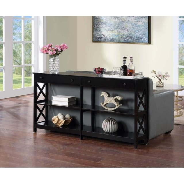 Convenience Concepts Oxford 2 Drawer 60 inch Console Table with Shelves, Black