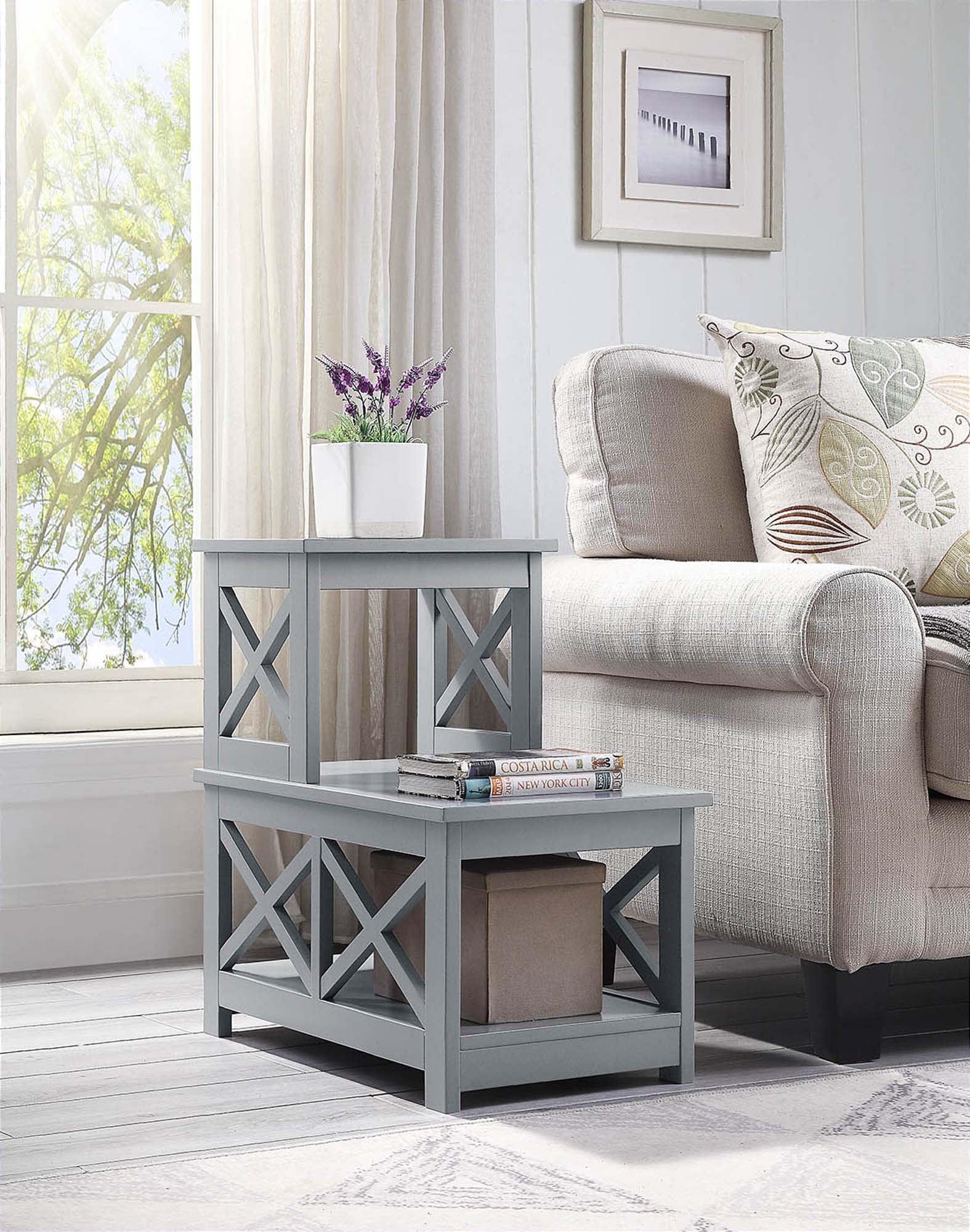 Oxford Gray L-Shaped Chairside End Table with X Frames