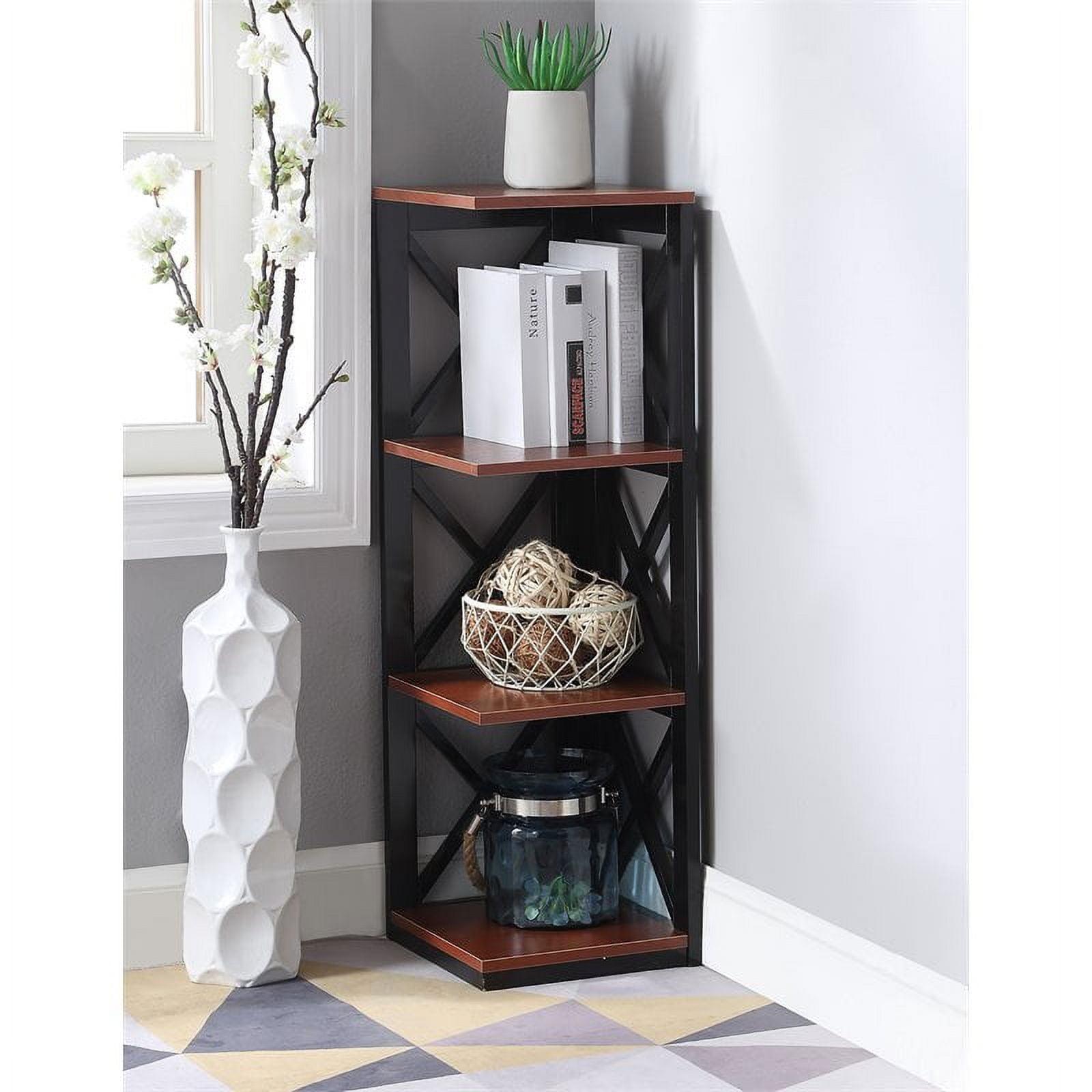 Elegant Cherry & Black Corner Bookcase with Crossed X Design