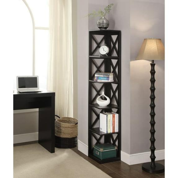 Open Box Convenience Concepts 5 Tier Shelf X Frame Home Corner Bookcase, Black