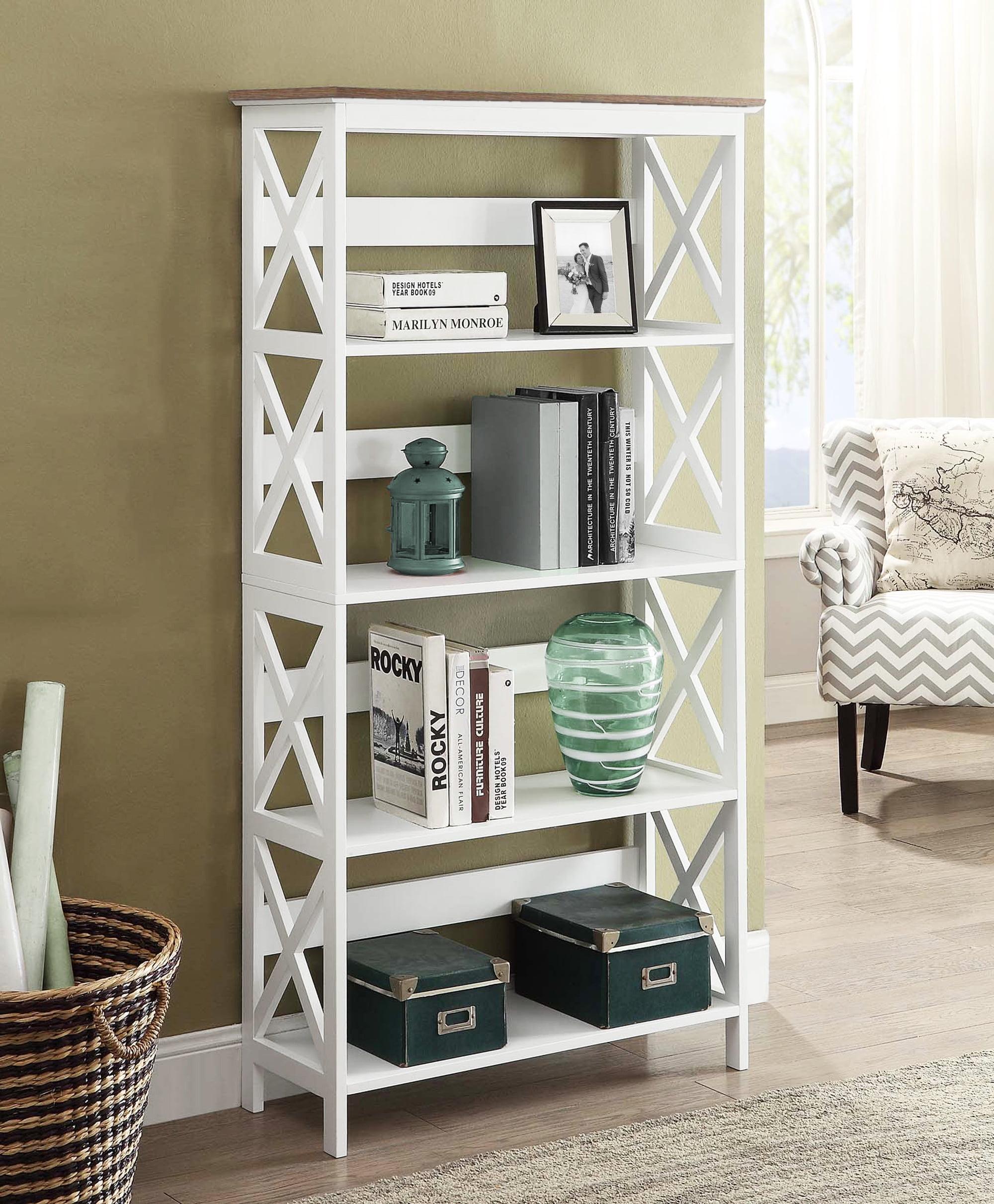 Driftwood and White 5-Tier Open Back Bookcase