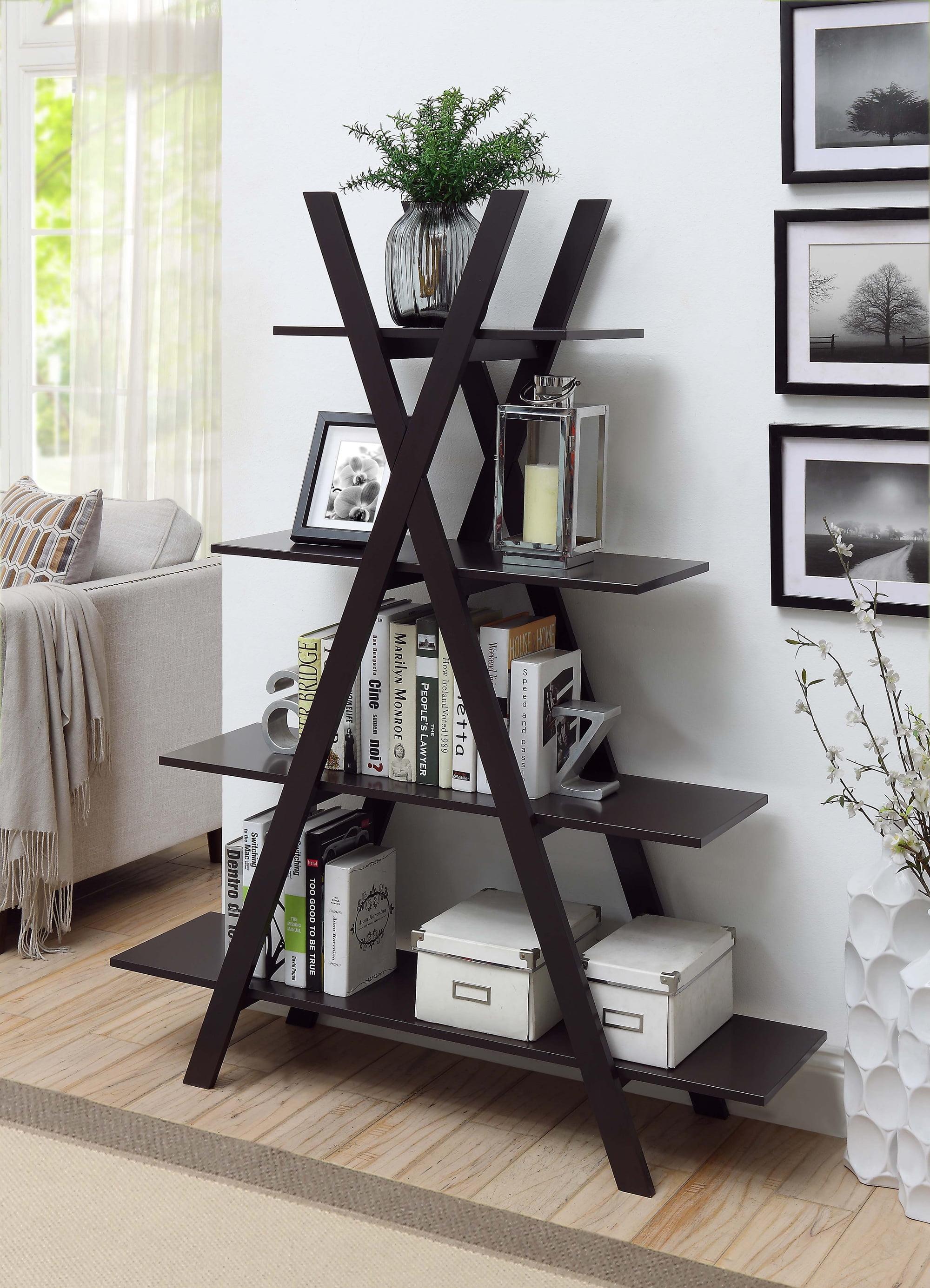 Espresso 4-Tier Ladder Bookshelf for Modern Home Decor