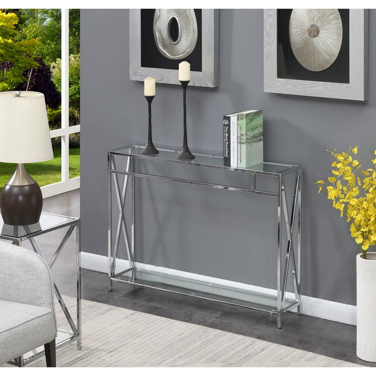 Oxford 42'' Chrome and Glass Console Table with Open Shelving