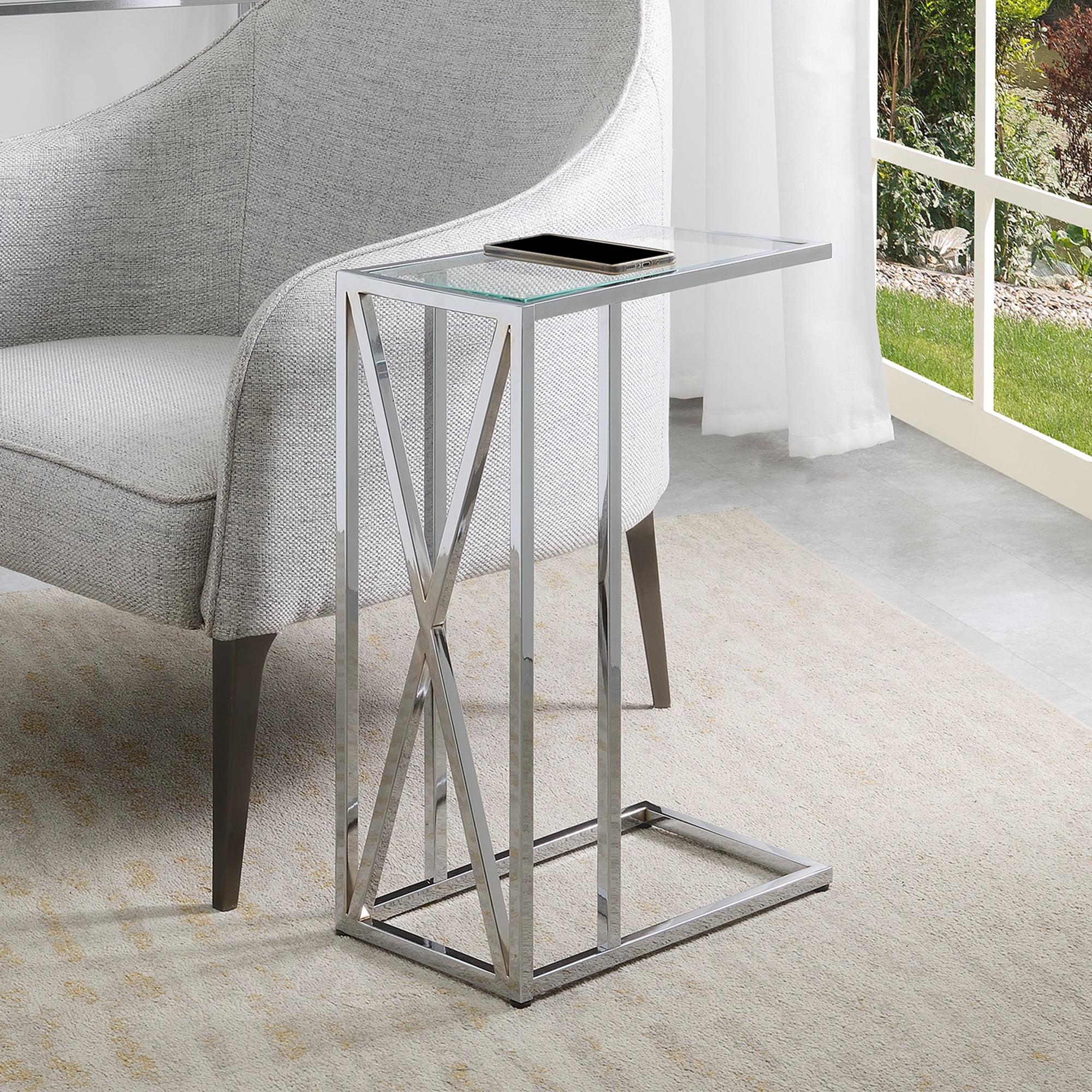 Convenience Concepts Oxford Chrome Glass C End Table in Glass & Chrome Frame