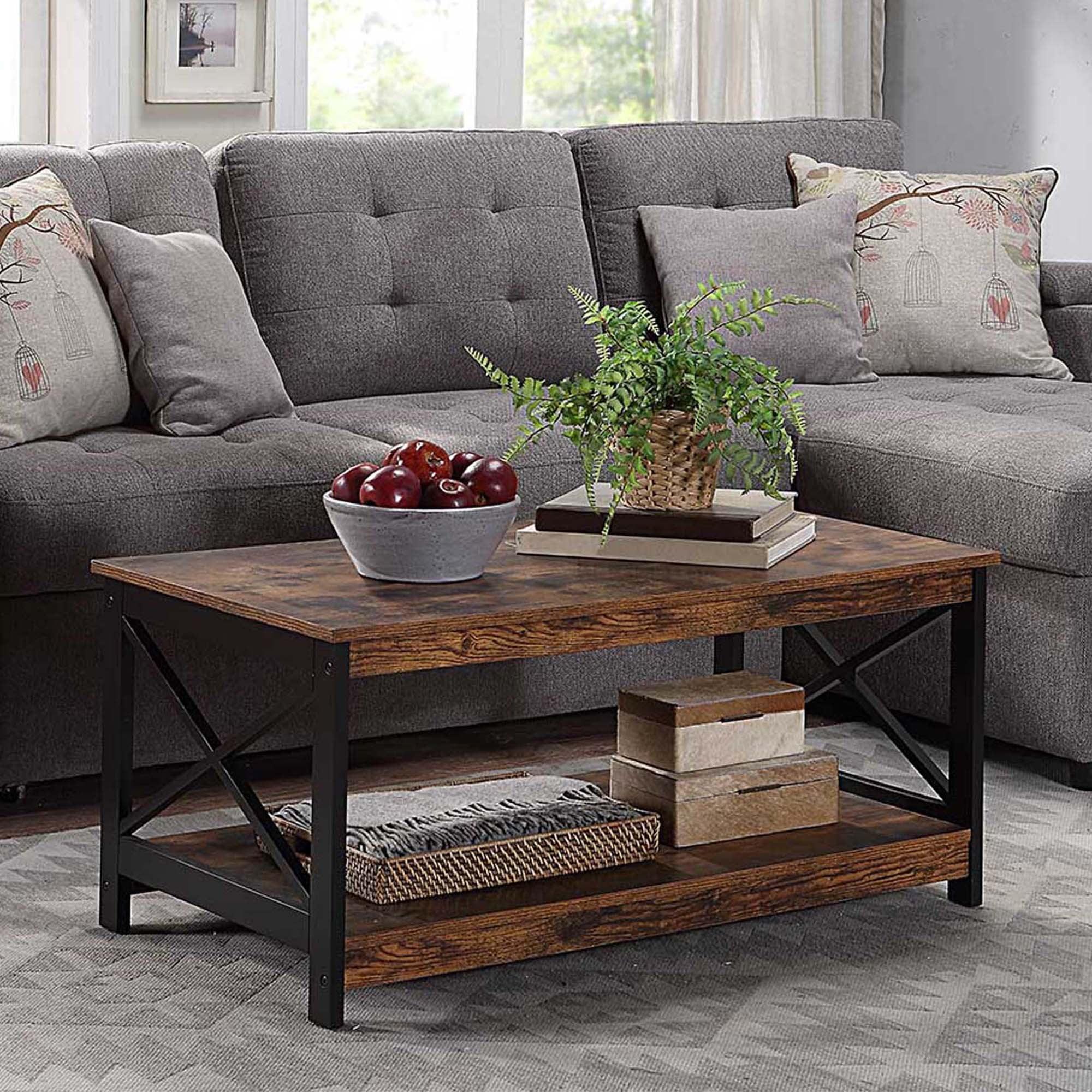 Barnwood Black Coastal Farmhouse Rectangular Coffee Table with Shelf