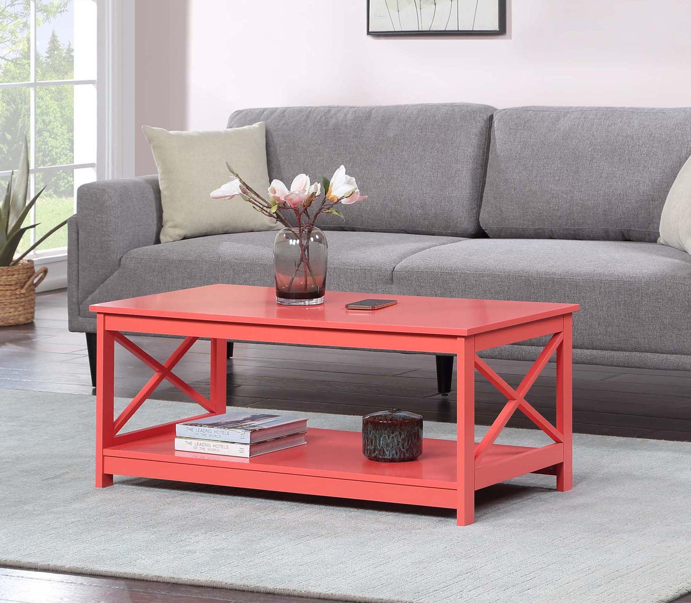 Coral Coastal Chic 40" Wood Coffee Table with Shelf