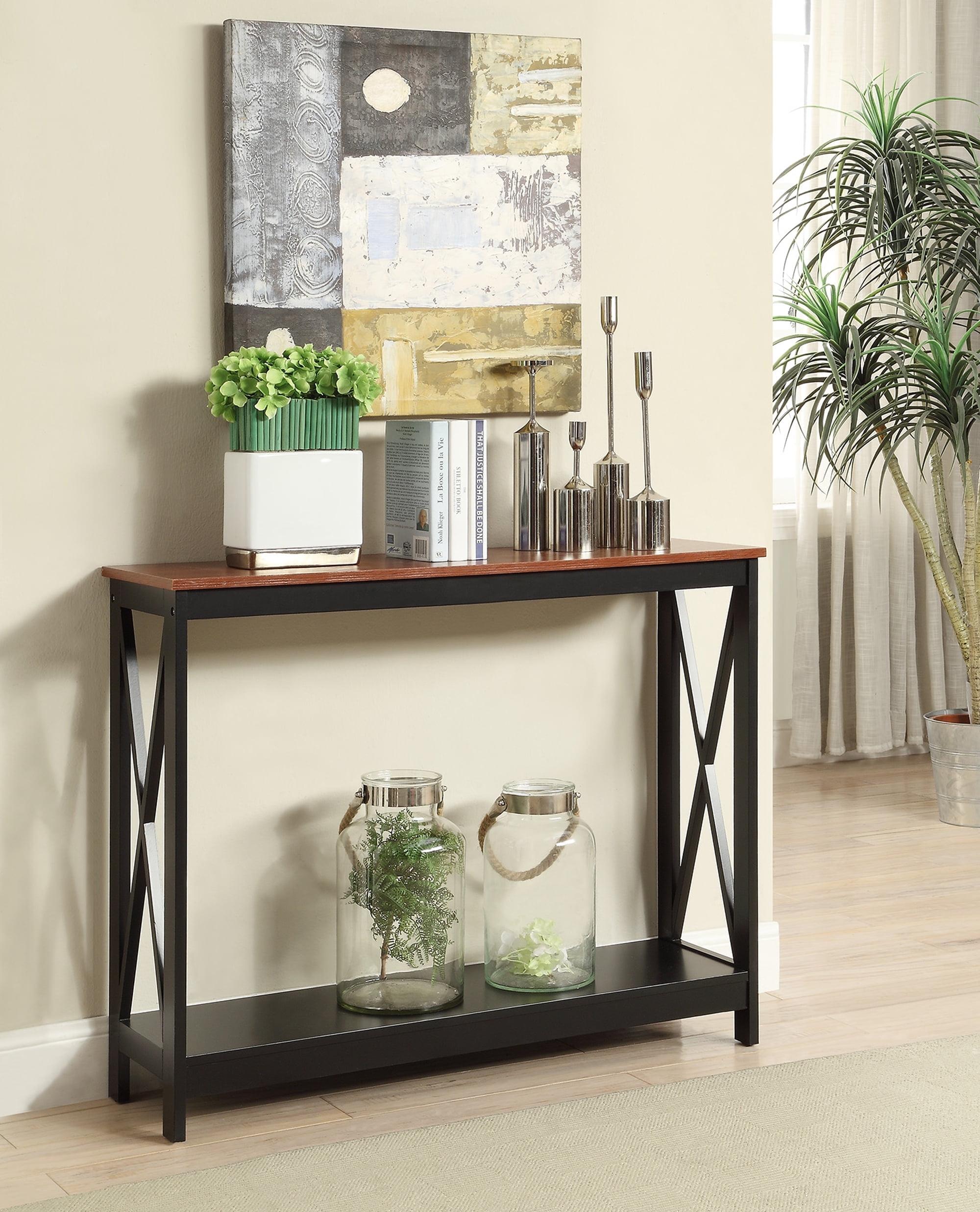 Cherry Black Wood Console Table with Storage Shelf