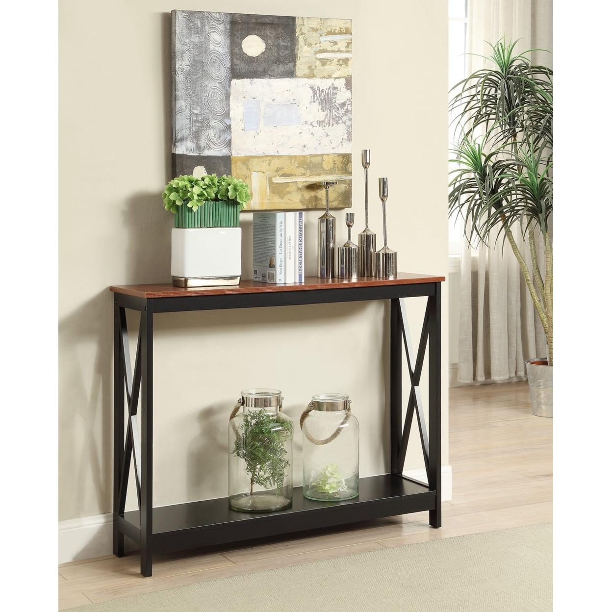 Cherry Black Wood Console Table with Storage Shelf