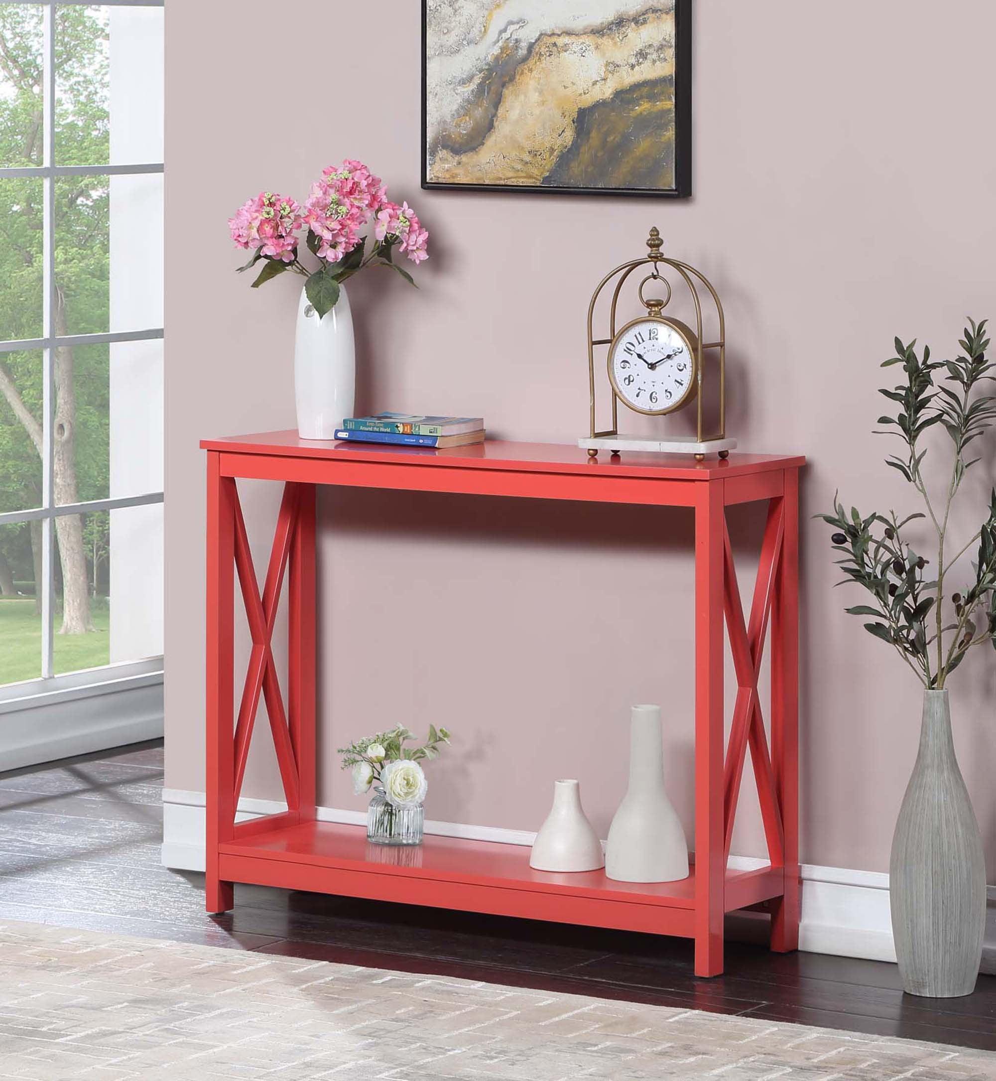 Coral Wood Console Table with Storage Shelves