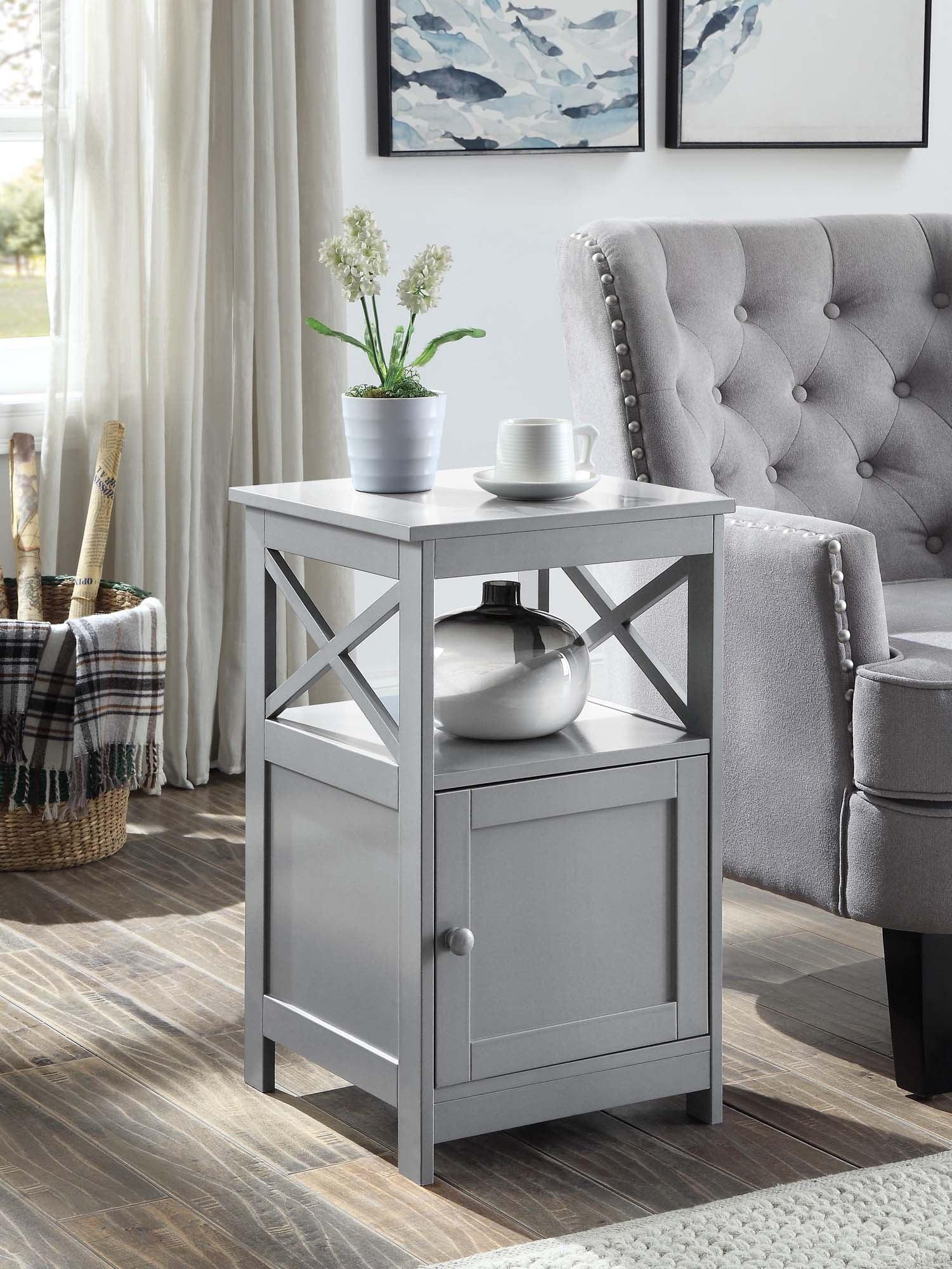 Oxford End Table with Storage Cabinet and Shelf Gray